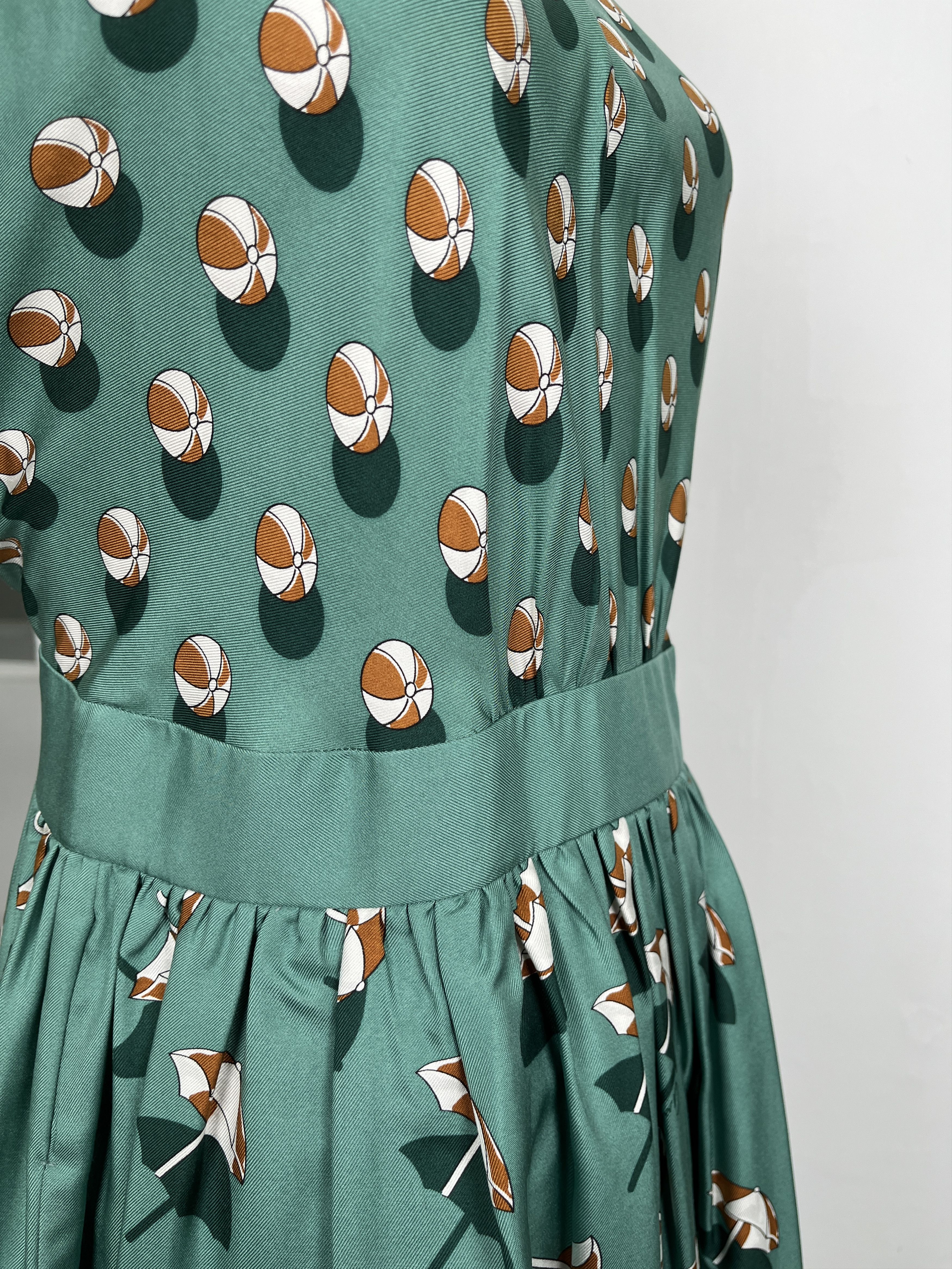 Gucci Green Beach Ball Print Halter Neck Silk Dress