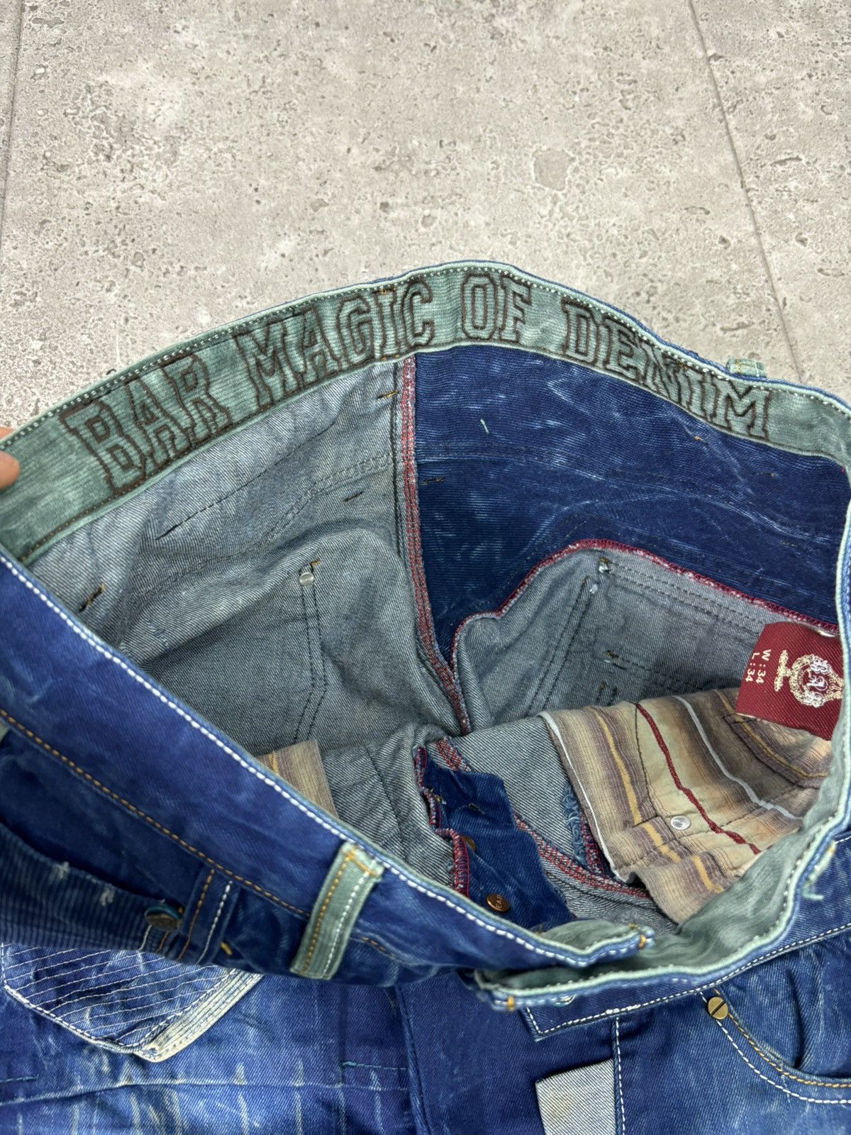 Japanese Brand 🇯🇵 Y2K Bar WideLeg Denim Japan Patchwork Multipocket Jeans Size US 34 / EU 50 - 11 Thumbnail