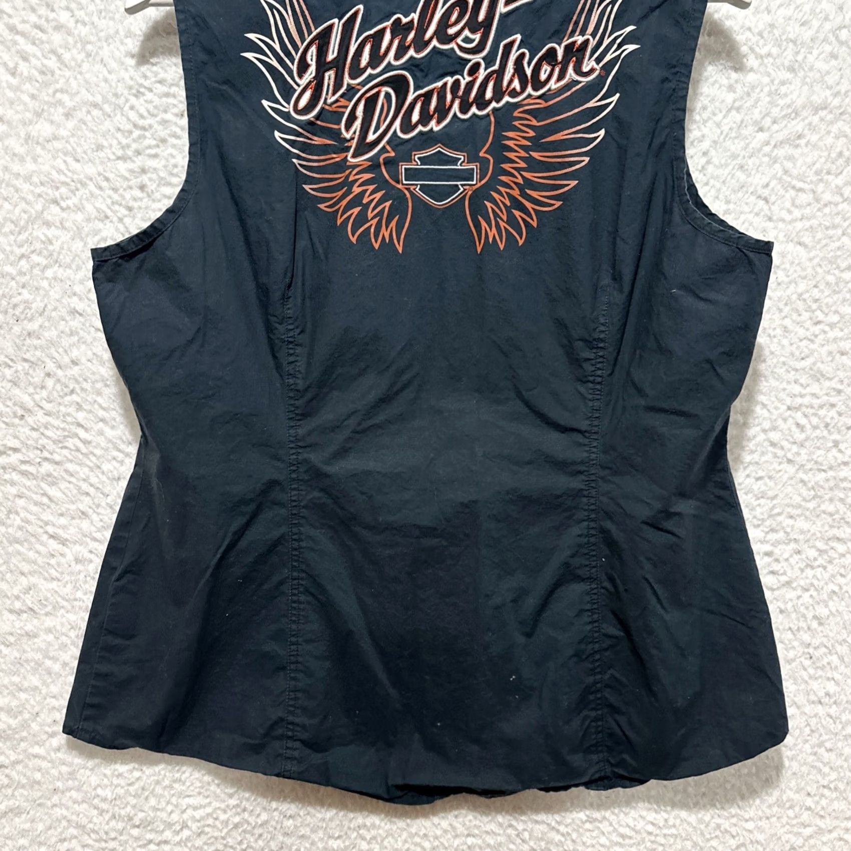 Harley Davidson Harley Davidson Womens XL Black Sleeveless Snap Button Down Fitted Tank Shirt Size XL / US 12-14 / IT 48-50 - 7 Thumbnail