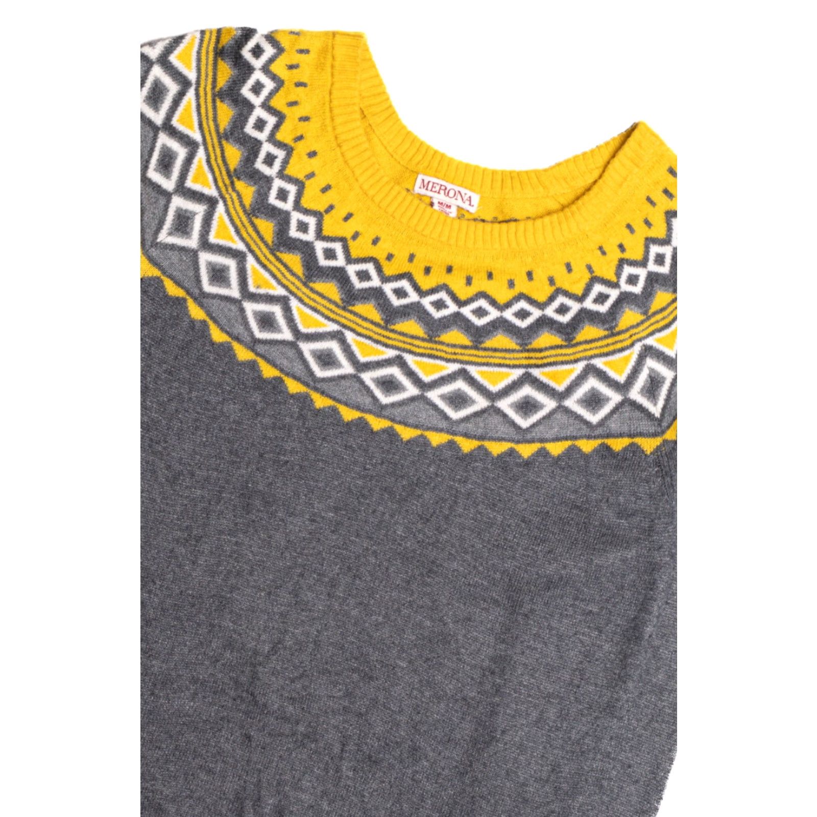 Merona VINTAGE Merona Fair Isle Sweater Medium Dark Gray Yellow Knit Pullover Size M / US 6-8 / IT 42-44 - 2 Thumbnail