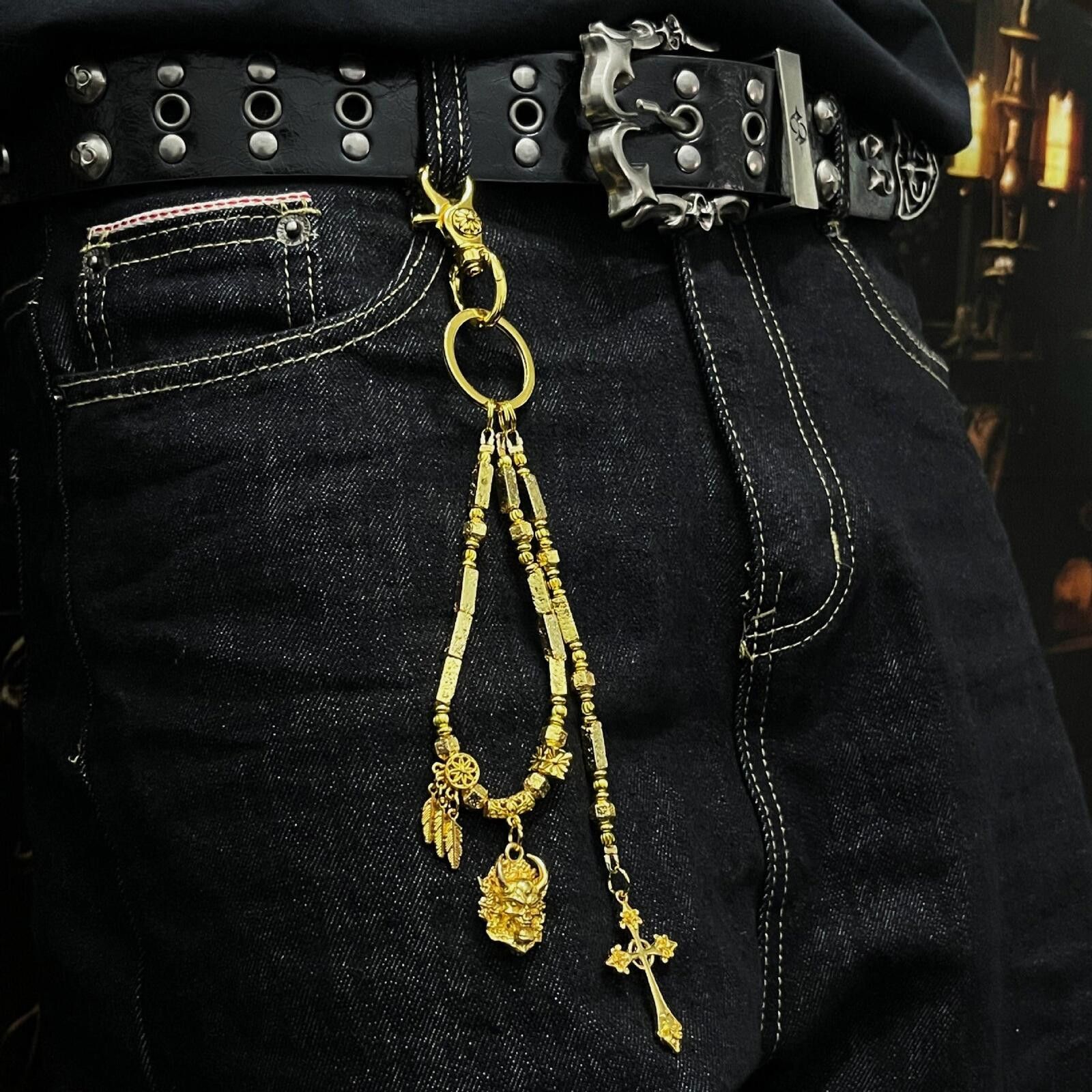 Jewelry Golden Feather Cross Skull Keychain | Street Hanging Charm Size ONE SIZE - 1 Thumbnail