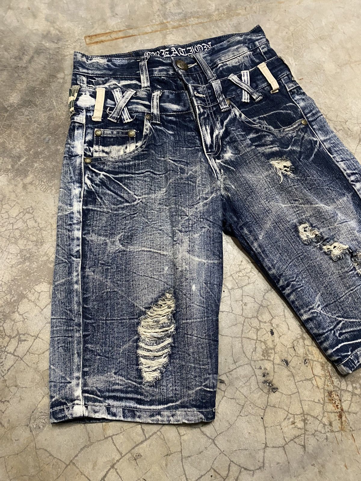 If Six Was Nine × Japanese Brand Y2k Punk Double Waist Jeans Short Size US 28 / EU 44 - 2 Thumbnail