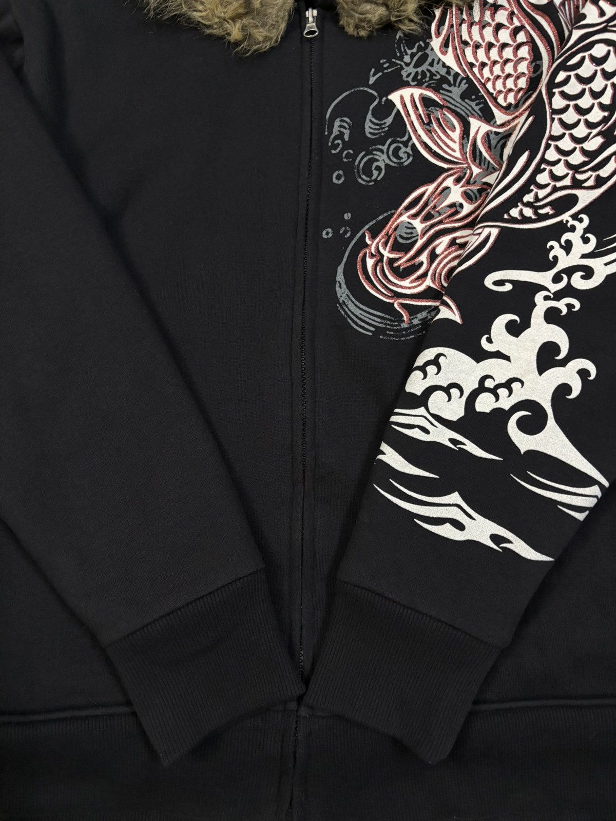 If Six Was Nine Japanese Brand Sukajan Koi Fish Printed Faux Fur Hoodie Size US M / EU 48-50 / 2 - 9 Thumbnail