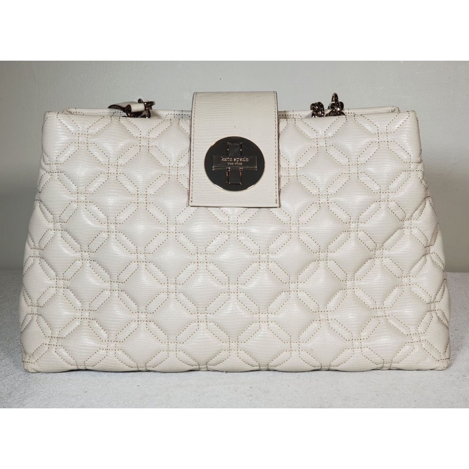 Vintage Kate Spade Astor Court Elena Quilted Handbag Ivory Leather Women Large Size ONE SIZE - 5 Thumbnail