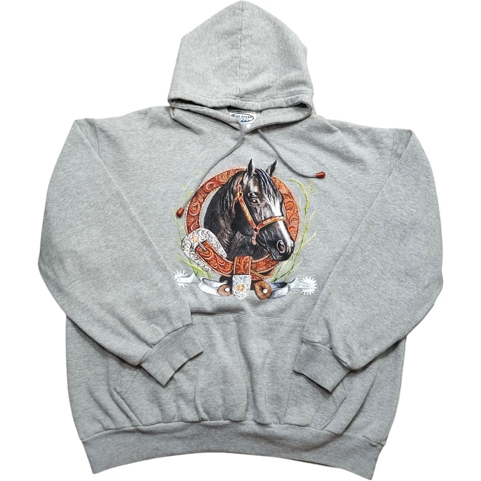 Vintage VINTAGE Blue Ocean Trading Hoodie Sweatshirt Horse Hooded Lightweight Gray 2XL Men Size US XXL / EU 58 / 5 - 2 Thumbnail