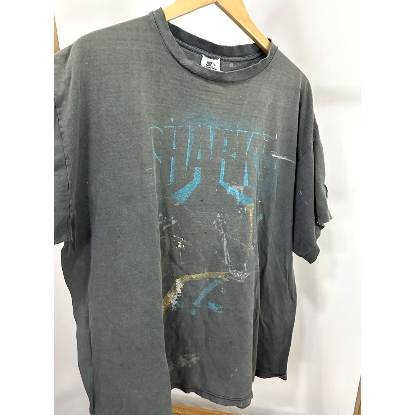 Starter VTG Starter NHL T-Shirt XL Black San Jose Sharks Gradient Sun Faded Worn Thrashed 90s Mens Shirts Bruins? Size US XL / EU 56 / 4 - 3 Thumbnail