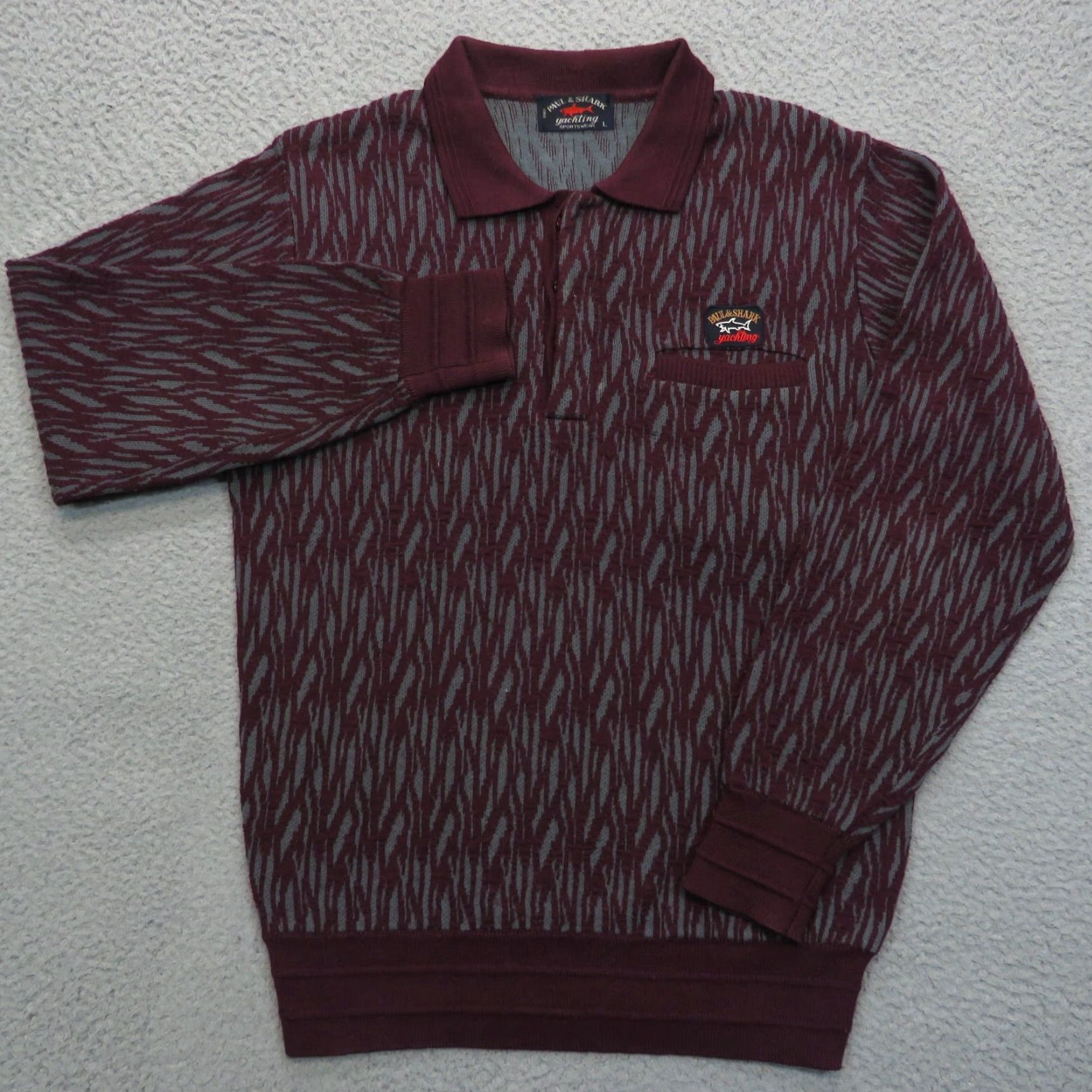 Paul & Shark VINTAGE Paul & Shark Yachting Sweater Mens M Maroon Long Sleeve Polo Tiger Stripe Size US M / EU 48-50 / 2 - 2 Thumbnail
