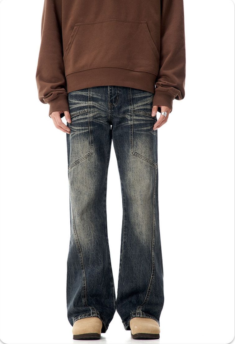 Japanese Brand × Jean Faded Blue Lightning Texture Y2k Jeans Size US 33 - 1 Thumbnail