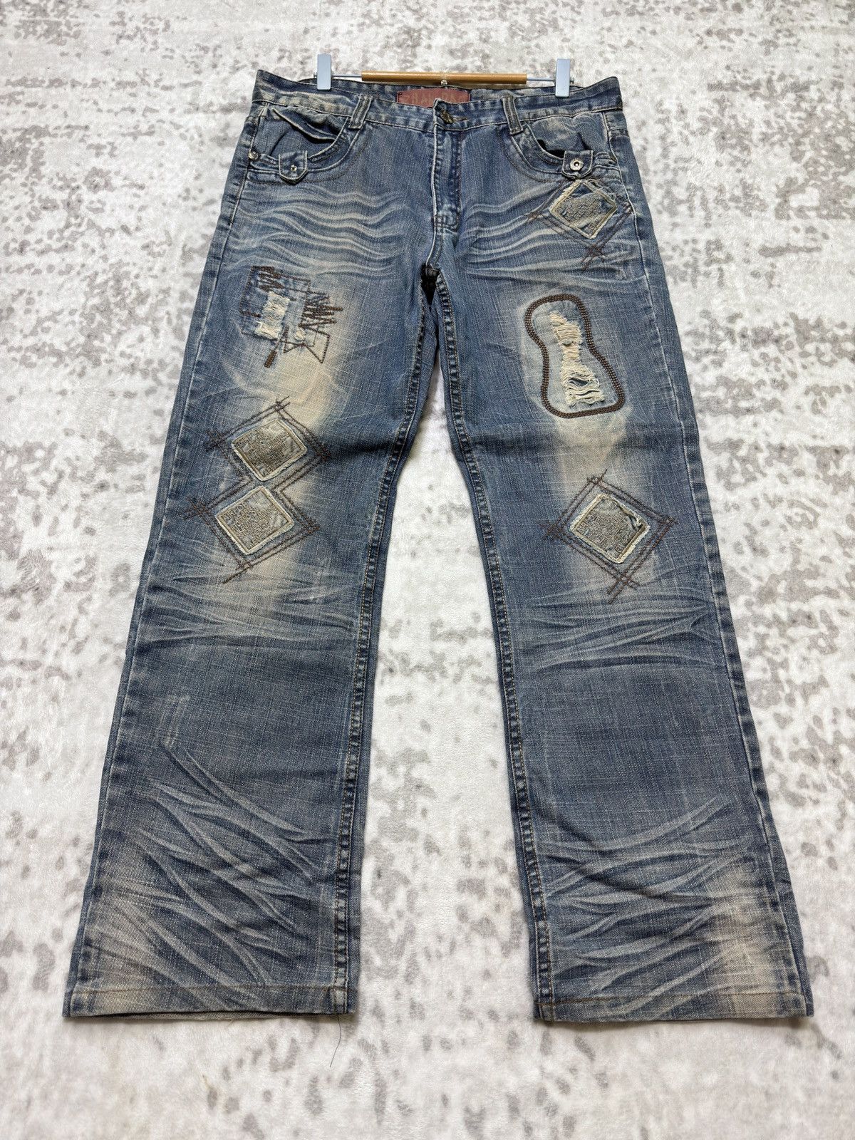Japanese Brand Zhao Dao Patchwork Mud Washed Denim Y2K Regular Fit Jeans Size US 34 / EU 50 - 1 Thumbnail