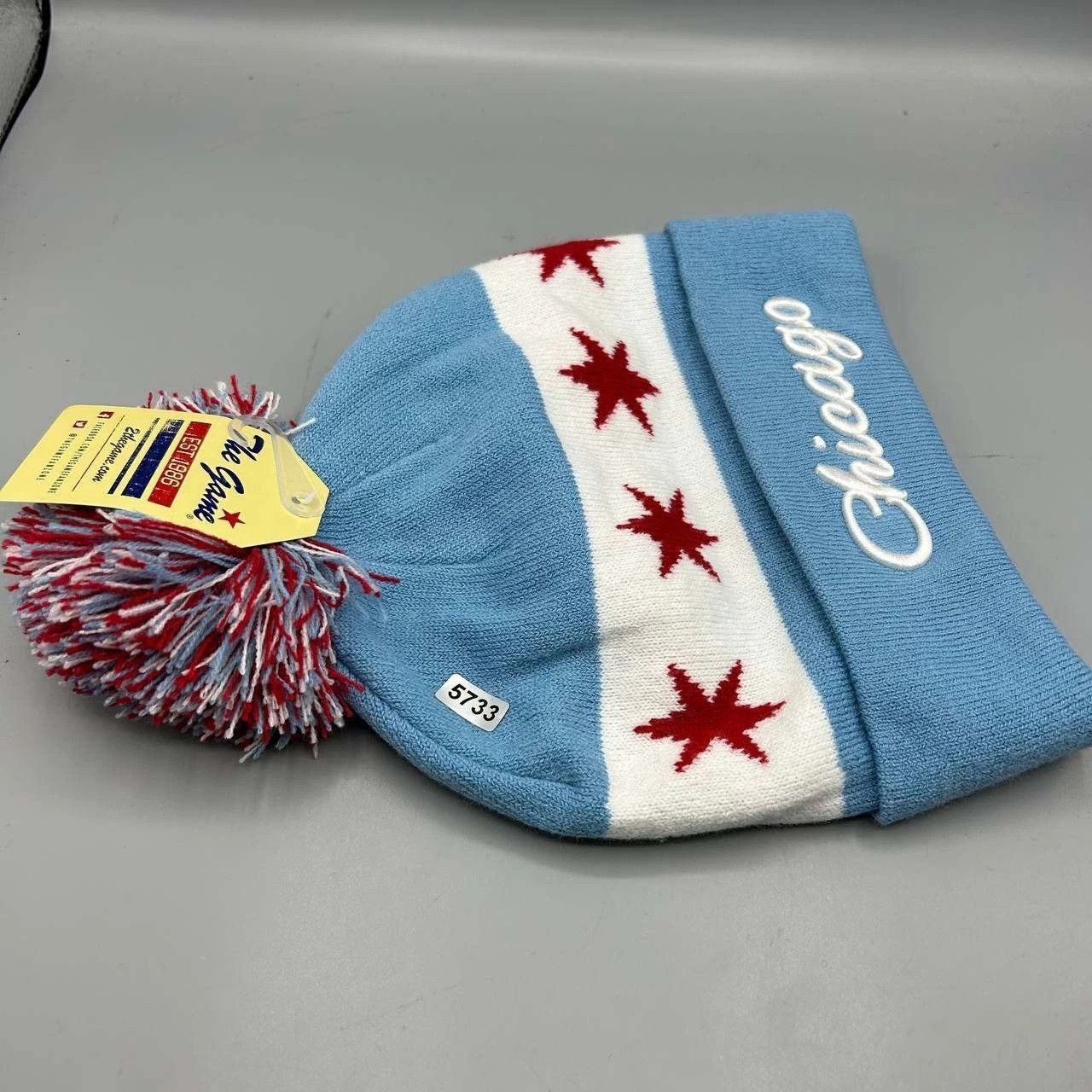 The Game Chicago Bulls Hat Men Blue Flag Cuffed Beanie Pom Pom Size ONE SIZE - 5 Thumbnail