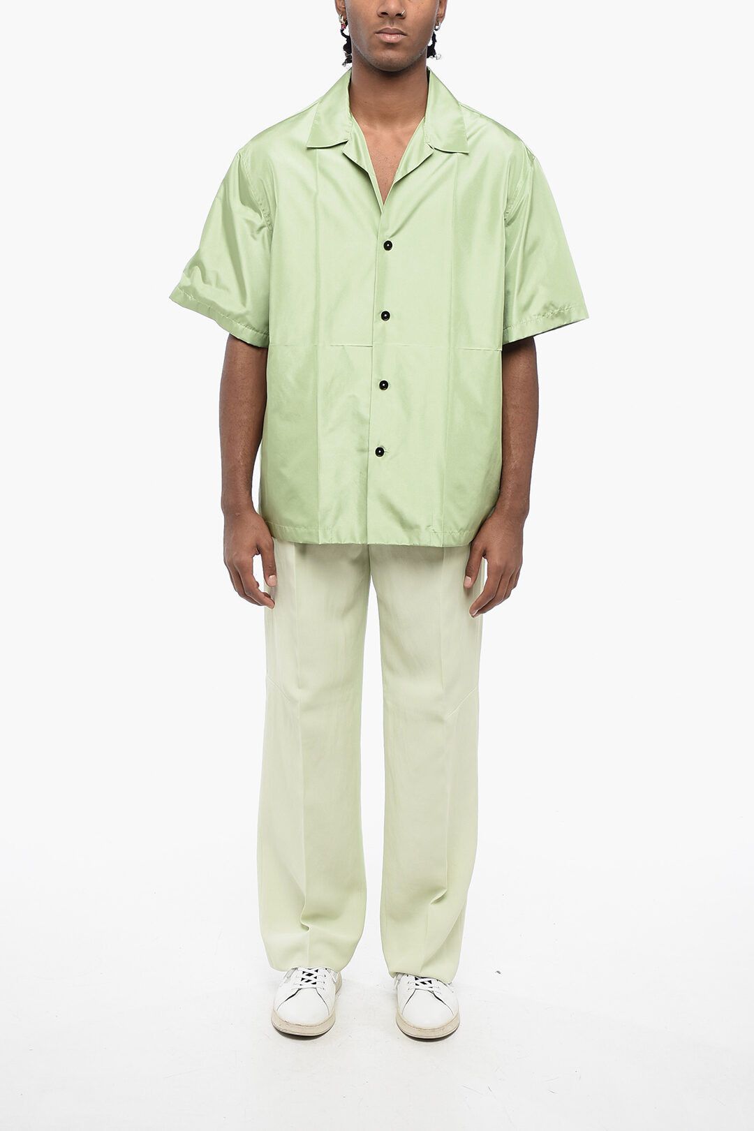Jil Sander og1mm0625 Nylon Oversized Bowling Shirt in Green Size US S / EU 44-46 / 1 - 4 Thumbnail