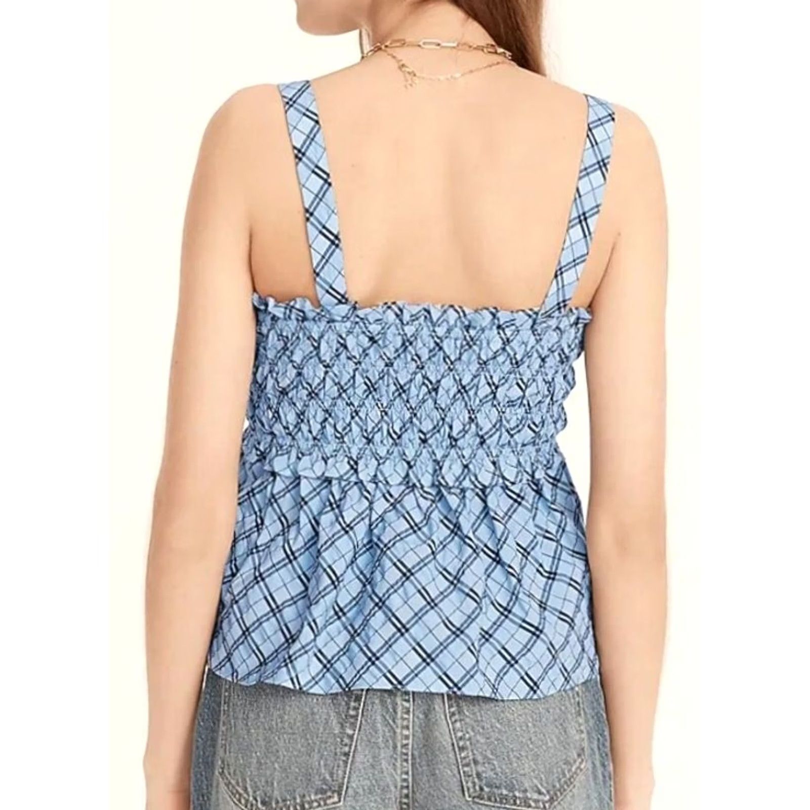 J.Crew J Crew Women's Tank Top M Blue Plaid Smocked Size M / US 6-8 / IT 42-44 - 3 Thumbnail