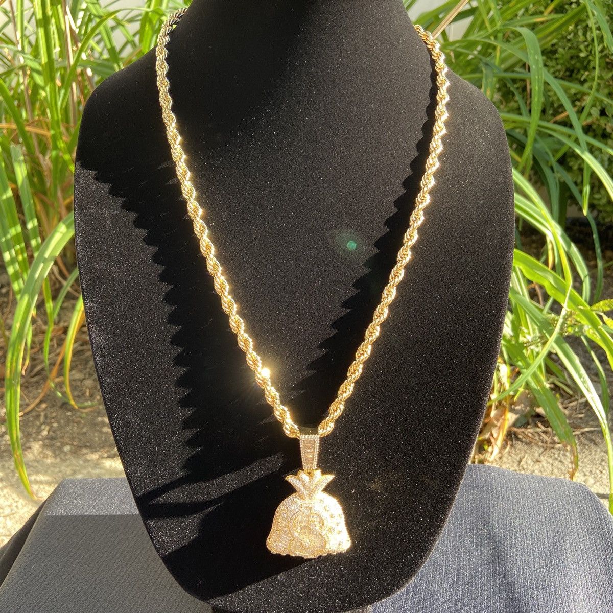 Jewelry Gold Chain Rope Chain Necklace 24in 6mm and Money Bag Charm Size ONE SIZE - 1 Thumbnail