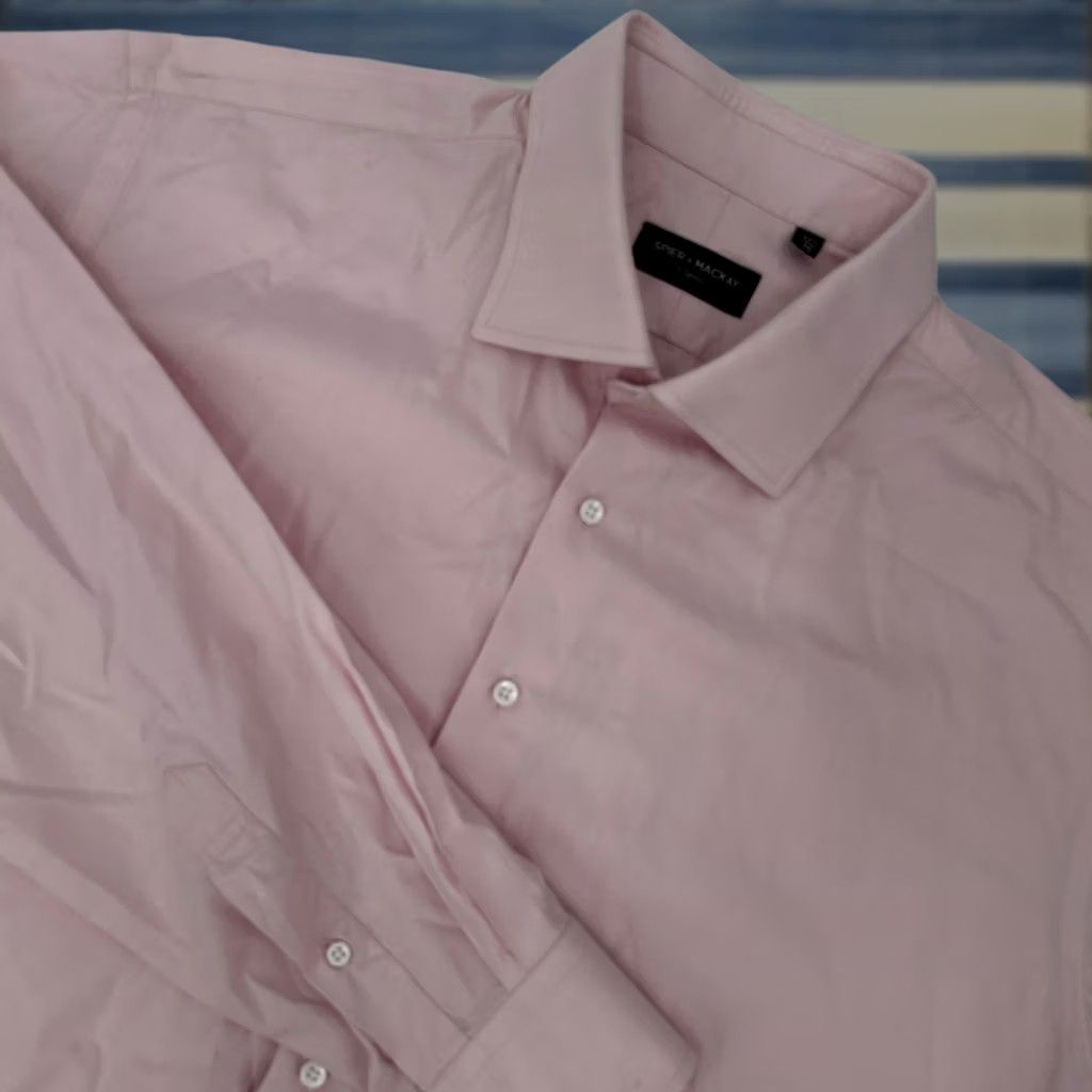Pinko Spier Mackay Dress Shirt Pink Long Sleeve Men XL 17.5 36 Solid Classic Spread Barrel Cuff 100% Cotton Wrinkle Resistant Size 46R - 1 Thumbnail