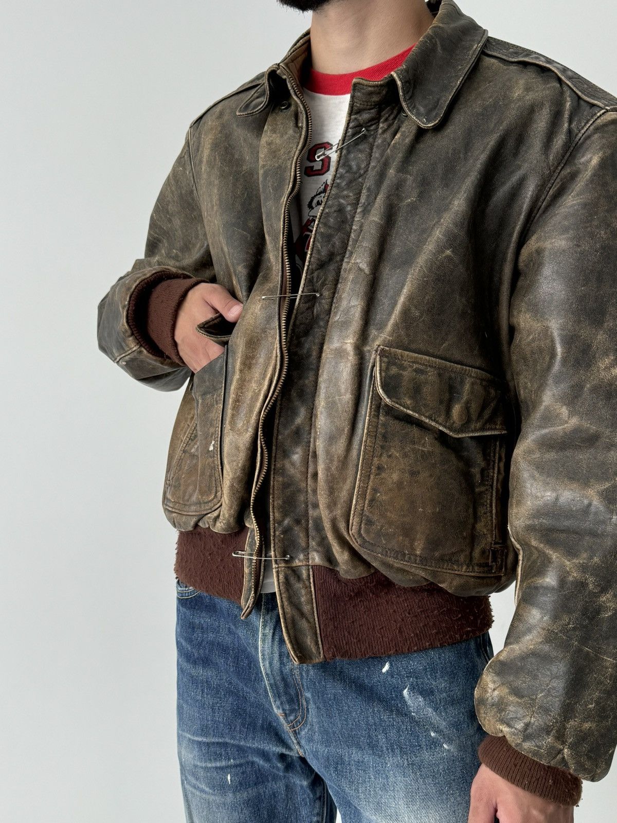 Vintage 1970s Vintage USAF A2 ‘Leonhard’ Flying Leather Faded Jacket Size US S / EU 44-46 / 1 - 2 Thumbnail