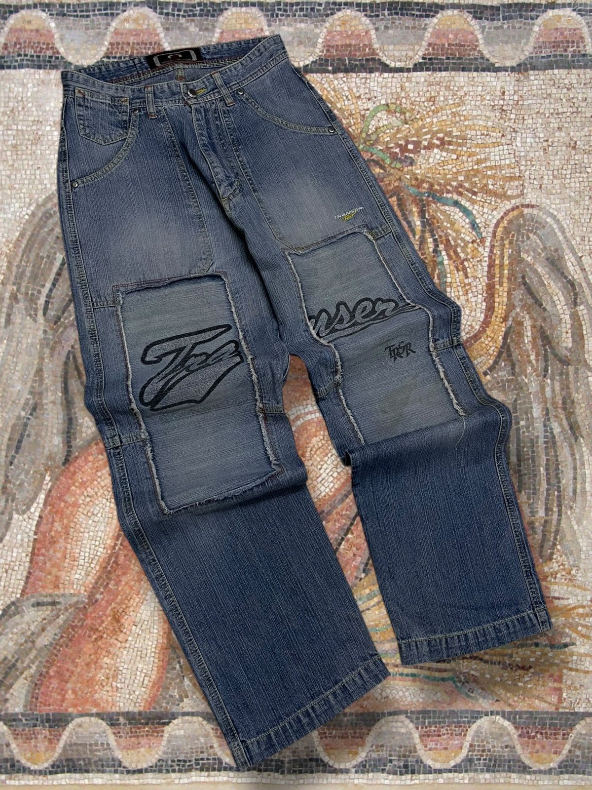 Japanese Brand Vintage 1990s Japan Designer Transer Double Knee Baggy Denim Size US 28 / EU 44 - 2 Thumbnail