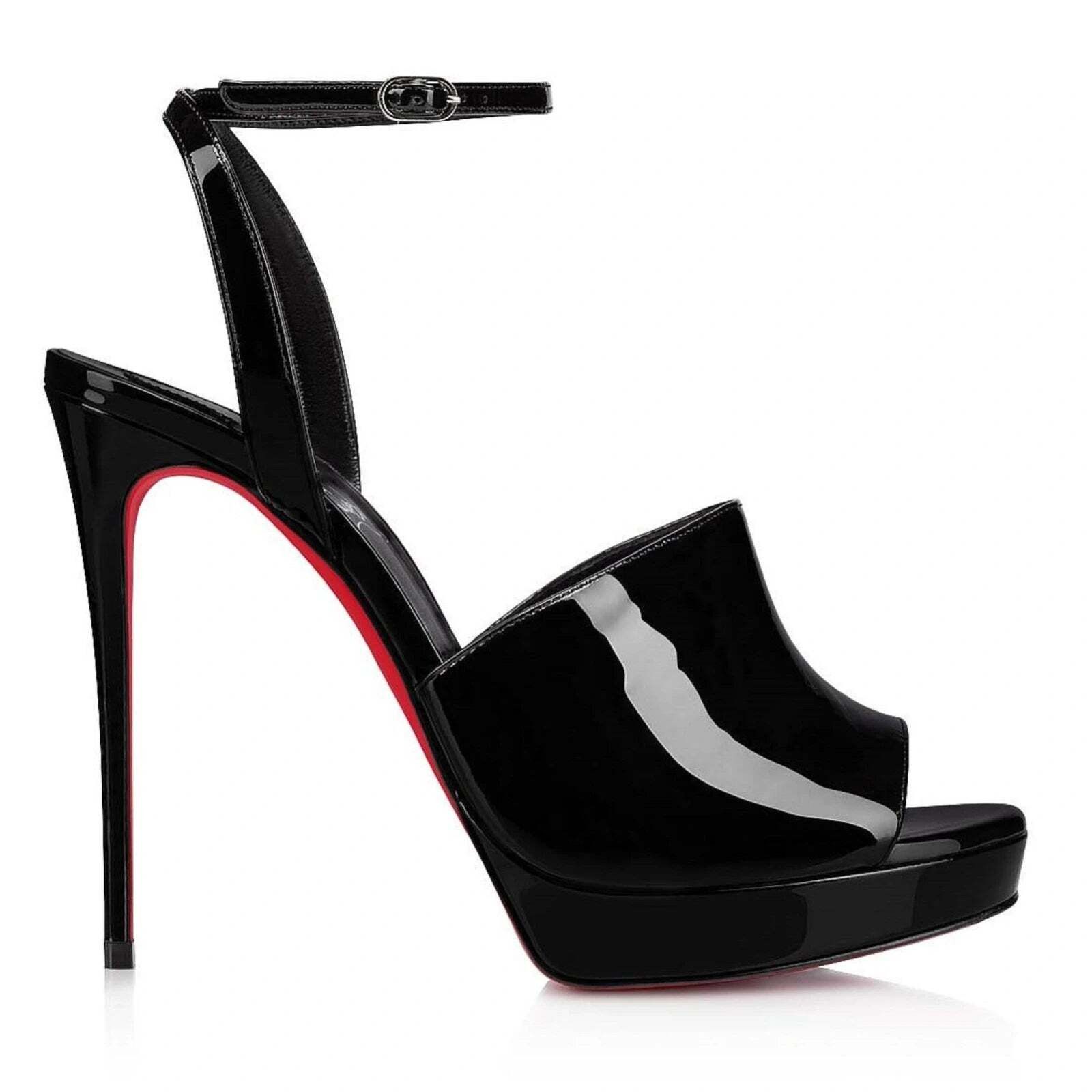 Christian Louboutin Miradona 120 Black Patent Ankle Strap Sandal Heel Pump 37 Size US 7 / IT 37 - 2 Thumbnail