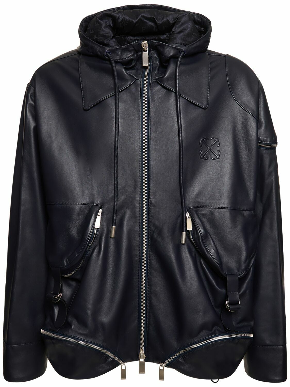 Off-White o1y0225 Logo Leather Jacket in Black Size US M / EU 48-50 / 2 - 1 Thumbnail