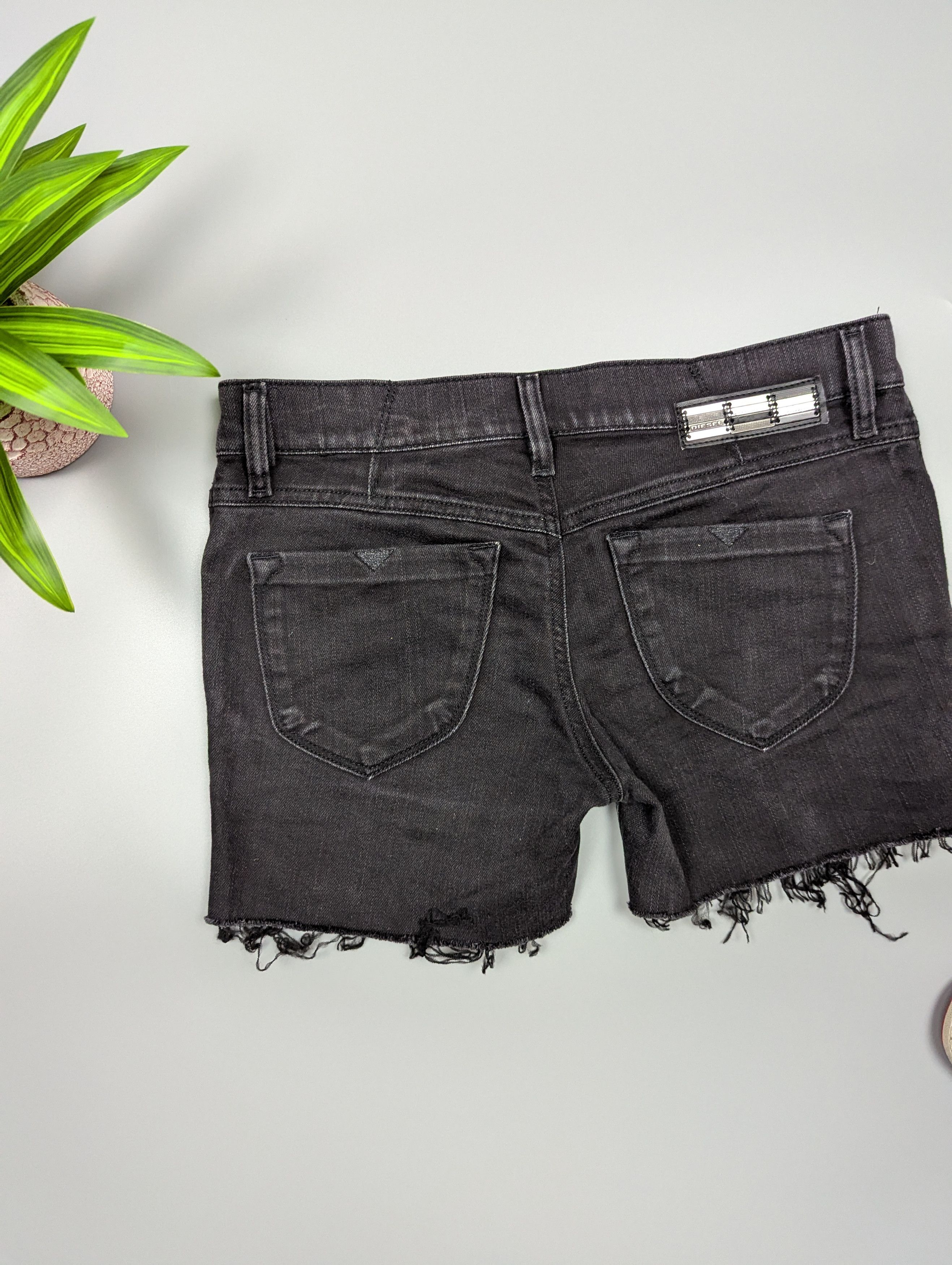 Diesel Vintage Women's Super Slim Stretch Black Distressed Shorts Size 29" - 10 Thumbnail
