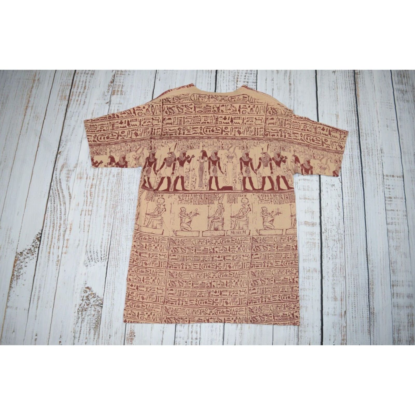 Gloverall VINTAGE 90s WILDWOOD PRODUCTIONS Egyptian Hieroglyphics All Over Print Cotton T-Shirt L Unisex Adults Size US L / EU 52-54 / 3 - 8 Thumbnail