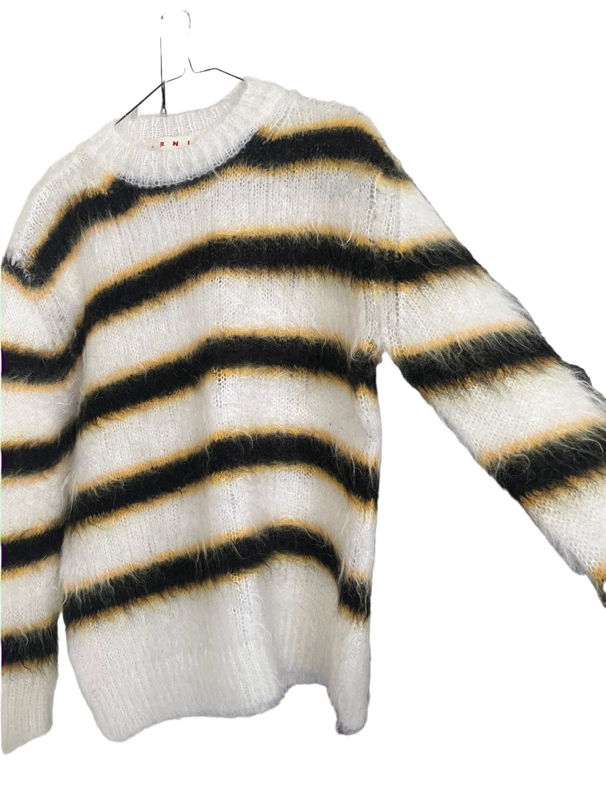 image of Marni Mohair Striped Blend Sweater in White, Men's (Size Small)