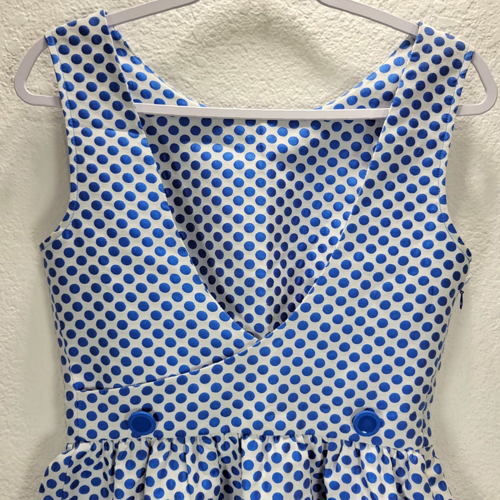 Vintage Axara Paris Blue White Polka Dot Dress Cotton Blend Midi Sleeveless Sz 38 Womens Fit & Flare, Yellow? Size XS / US 0-2 / IT 36-38 - 4 Thumbnail