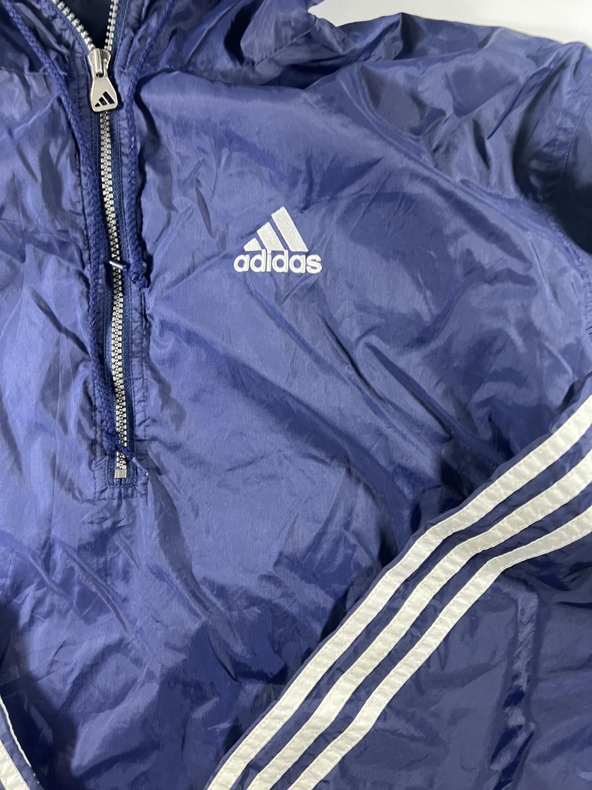 Adidas Adidas Navy Blue Windbreaker Jacket with Hood Stripes L Size US L / EU 52-54 / 3 - 2 Thumbnail