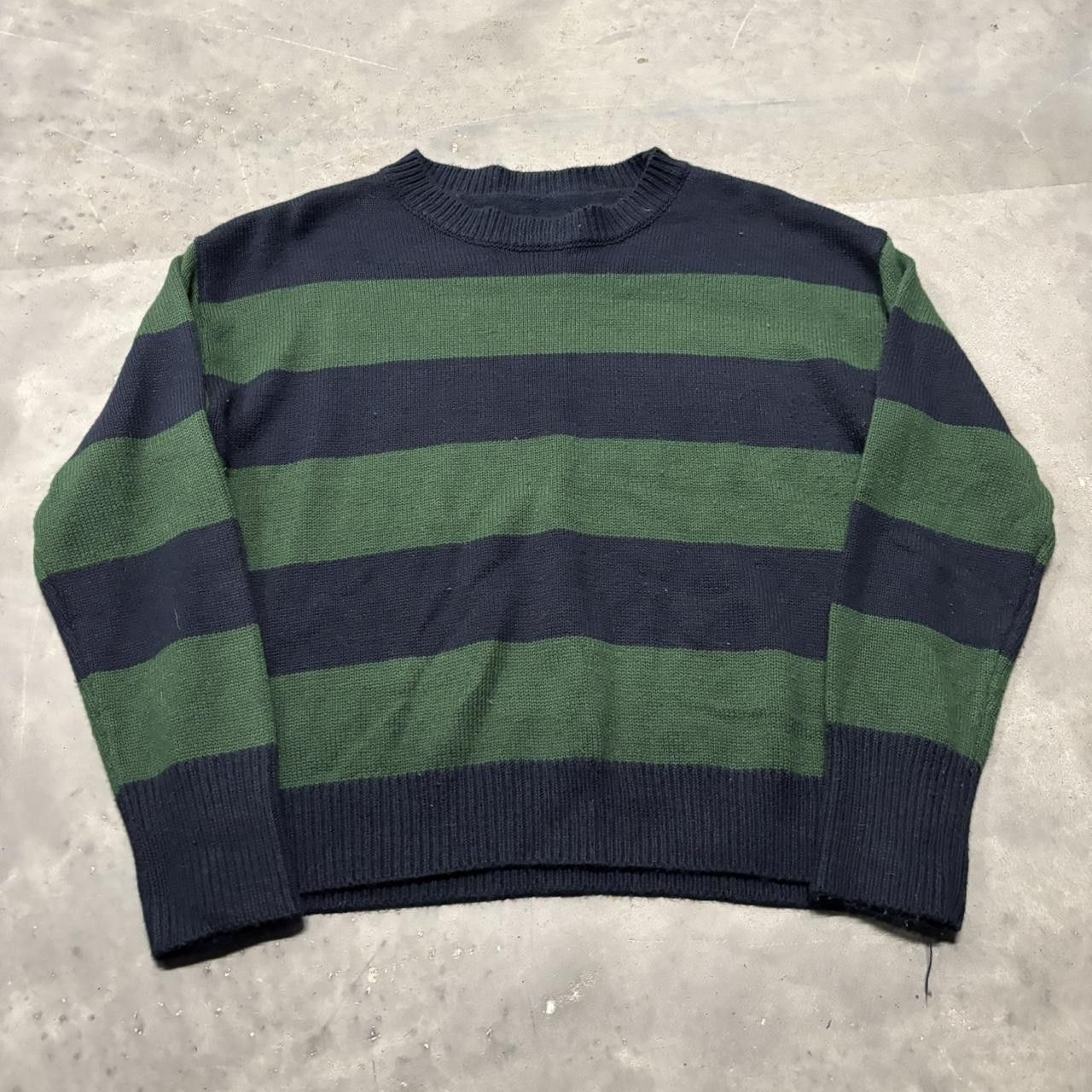 Japanese Brand × Vintage Crazy Vintage Y2K/2000s Cute Grunge Green Striped Sweater! Size S / US 4 / IT 40 - 1 Thumbnail