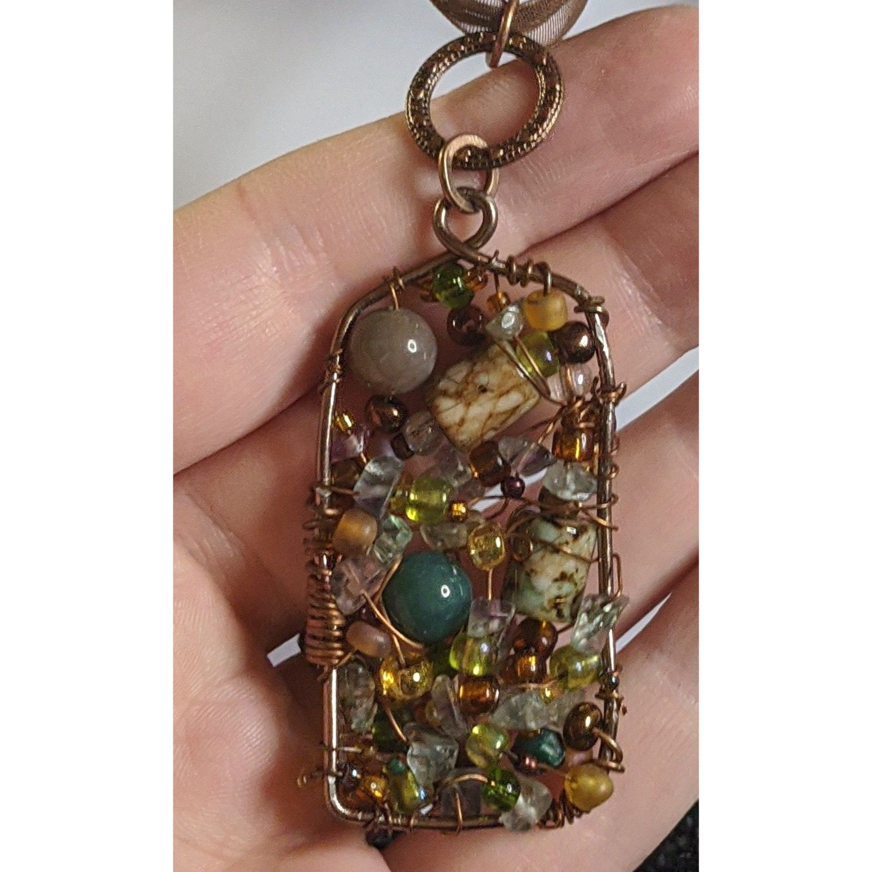 Handmade Handmade Abstract Beaded Pendant Necklace With Multicolor Be Size ONE SIZE - 1 Thumbnail
