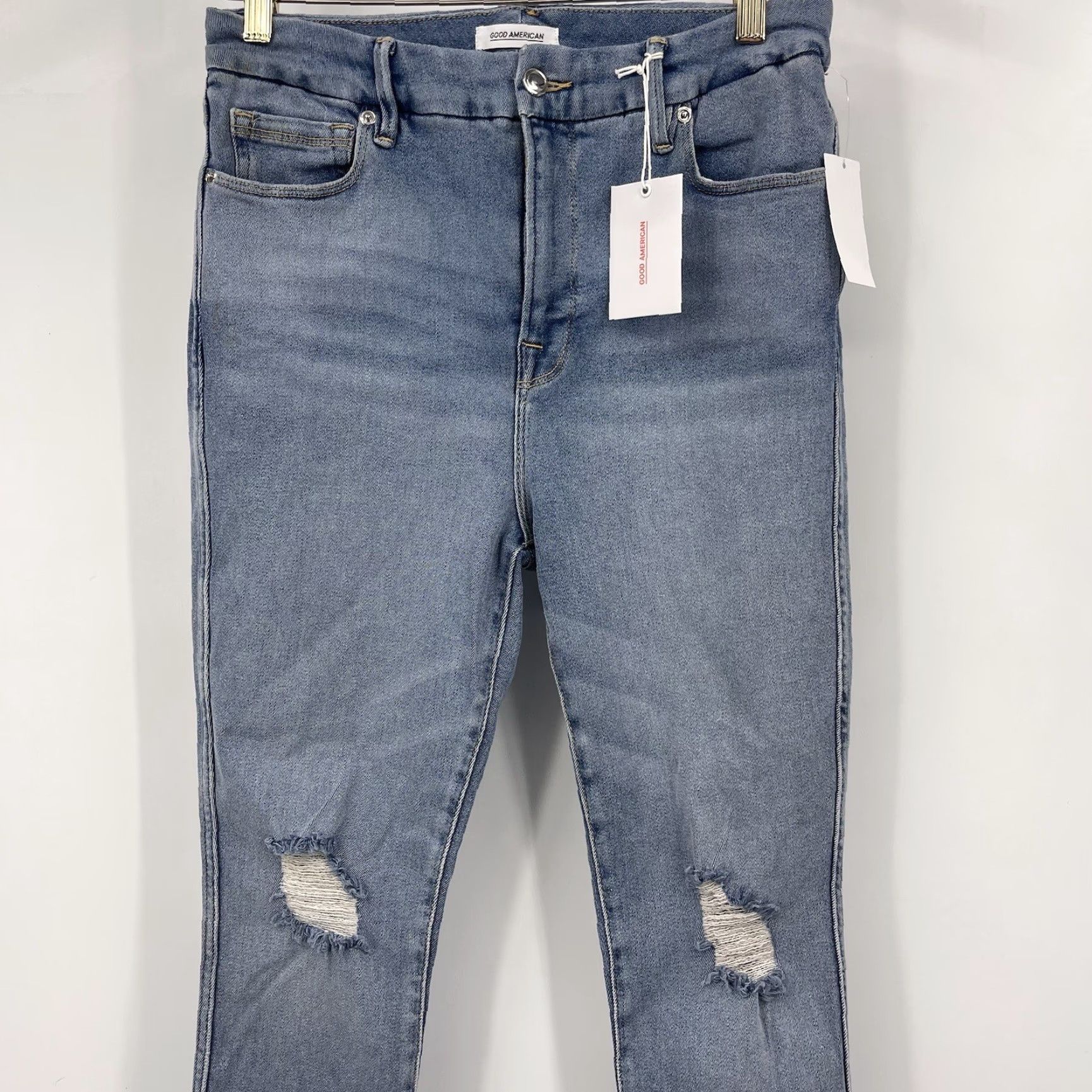 Good American Good American Jeans Womens 6 Distressed Stretch Mid Rise 5-Pocket Denim Blue 90s Style Straight Body: Curve Straight Girls Womens Size 28" / US 6 / IT 42 - 3 Thumbnail