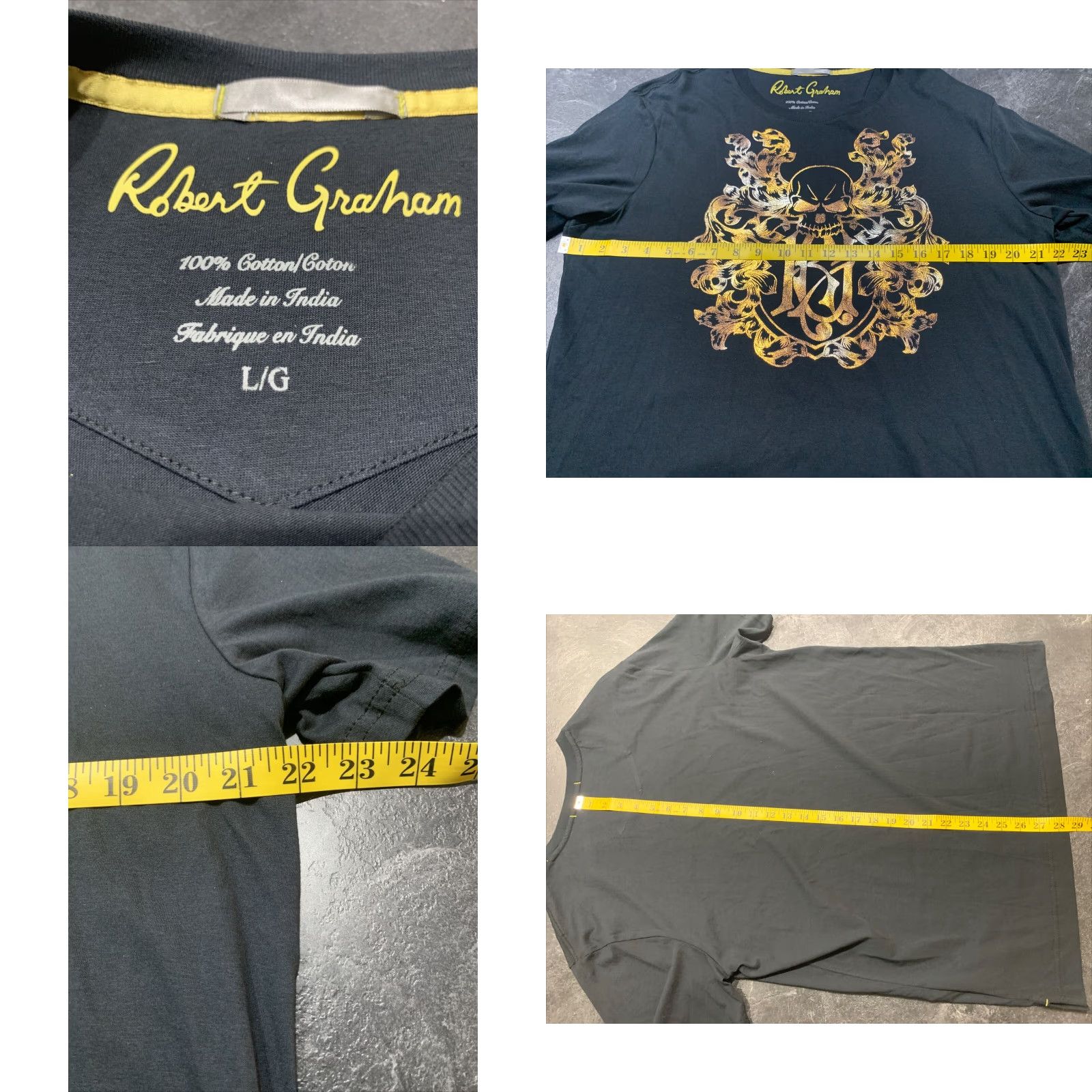 Robert Graham Robert Graham Skull Short Sleeve T Shirt Tee Large Black Mens Size US L / EU 52-54 / 3 - 4 Thumbnail