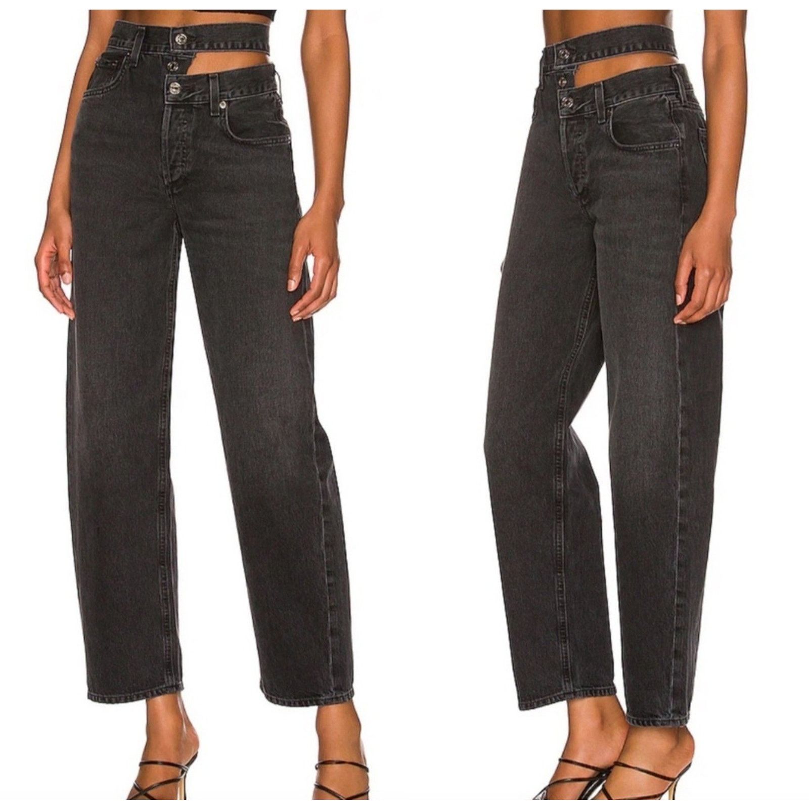 Agolde AGOLDE Broken Waistband Jeans Organic Cotton Black Denim Size 25" / US 0 / IT 36 - 1 Thumbnail