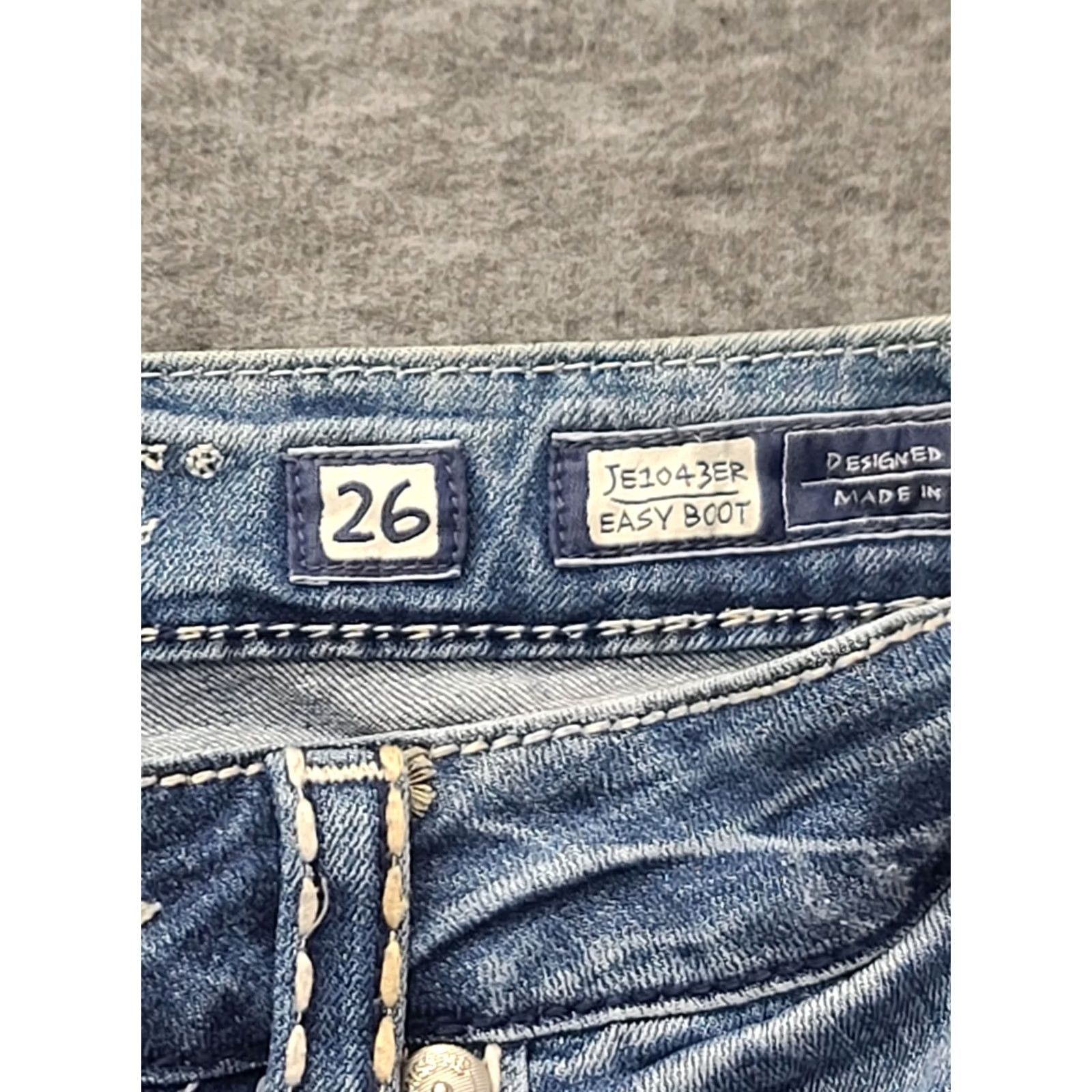 Miss Me Miss Me Jeans Womens Regular Fit Bootcut 26x28 Mid Rise Distressed Velvety Blue Denim Stretch Size 26" / US 2 / IT 38 - 3 Thumbnail