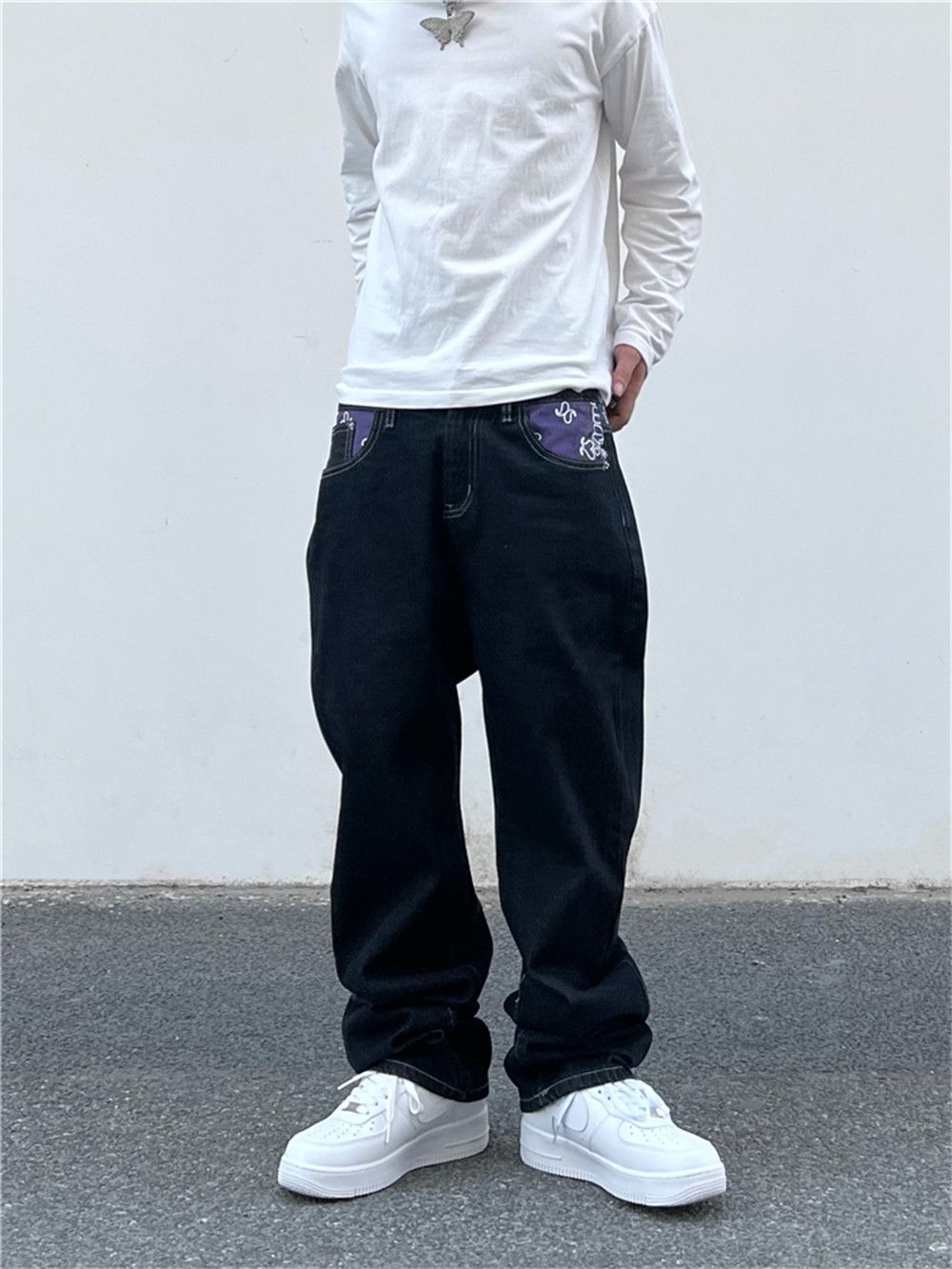 Designer × Japanese Brand × Jean Letter Print Color Block Hip Hop Loose Jeans Size US 36 / EU 52 - 5 Thumbnail