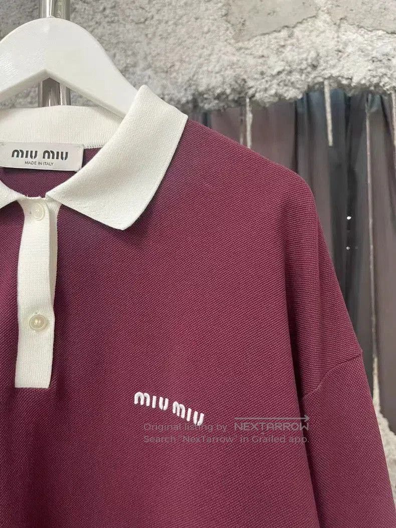 Miu Miu Miumiu Burgundy Long Sleeve Polo Shirt. Size US XS / EU 42 / 0 - 5 Thumbnail