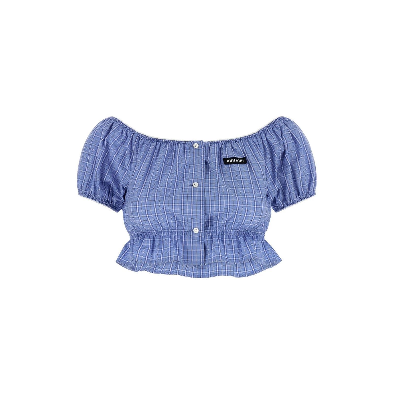 Miu Miu Light Blue Check Crop Top Women's S, Women's