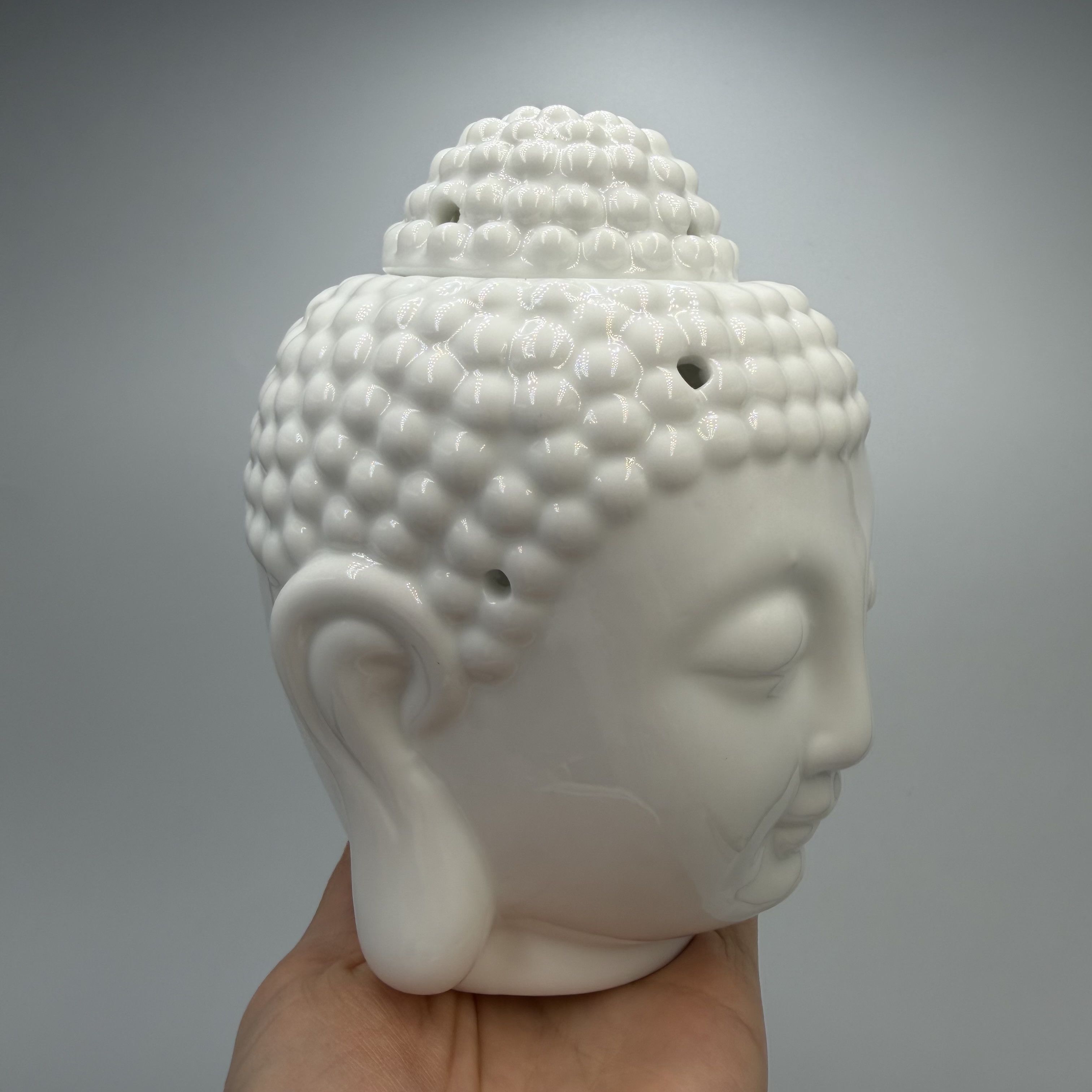 Vintage Vintage White Ceramic Buddha Head Oil Burner Aroma Lamp Wax Size ONE SIZE - 6 Thumbnail