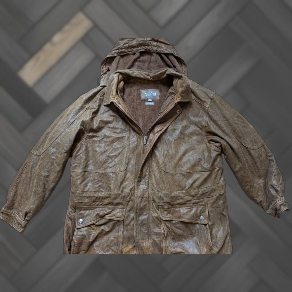 Vintage VINTAGE Wilsons leather SHEEPSKIN hooded parka XL brown coat Mens XS? Size US XL / EU 56 / 4 - 1 Thumbnail