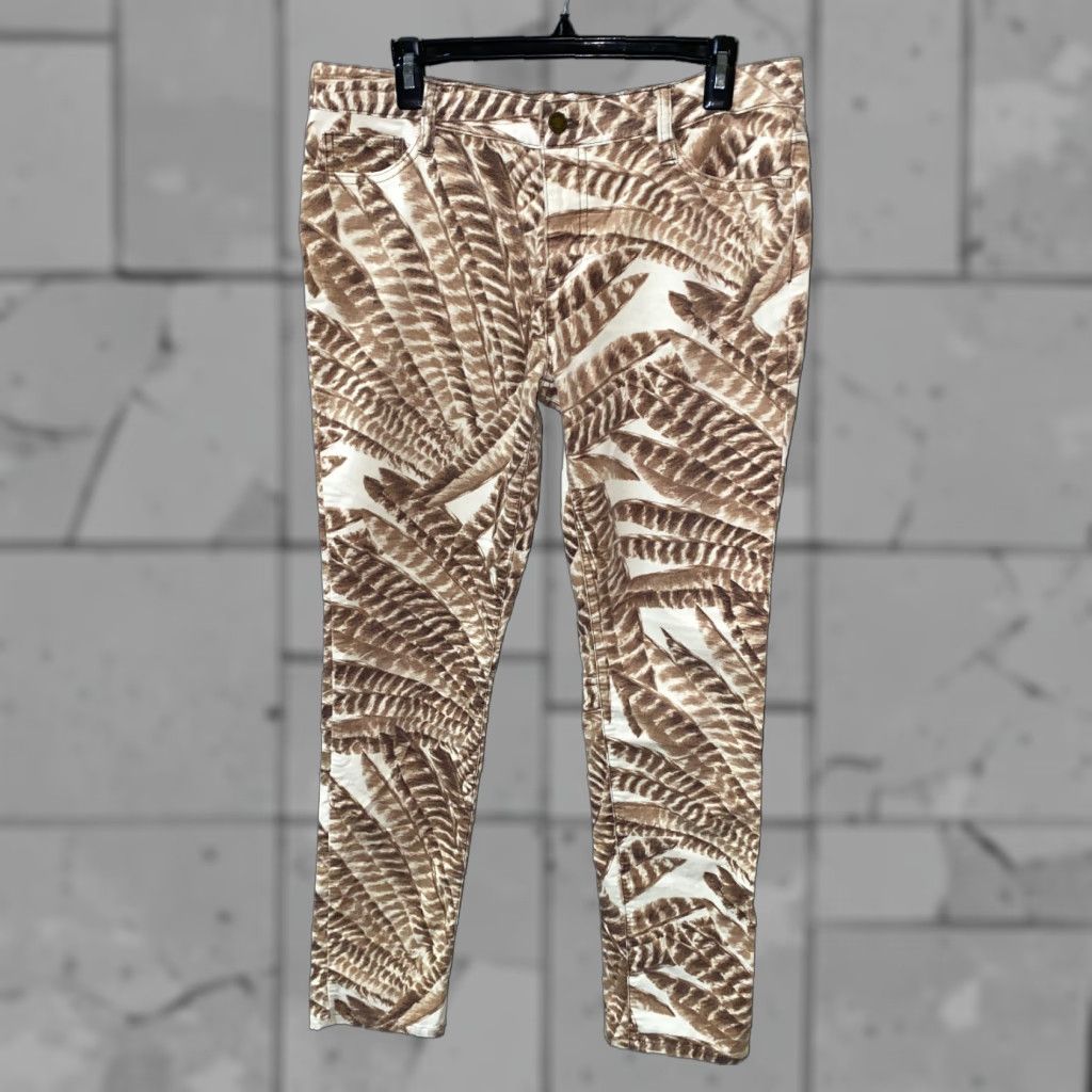Ralph Lauren Lauren Ralph Lauren Womens Pants Brown/White Leaf Print Size 10 Casual Cotton Flat Front Mid Rise 30.5 Inseam Womens Size 32" / US 10 / IT 46 - 1 Thumbnail