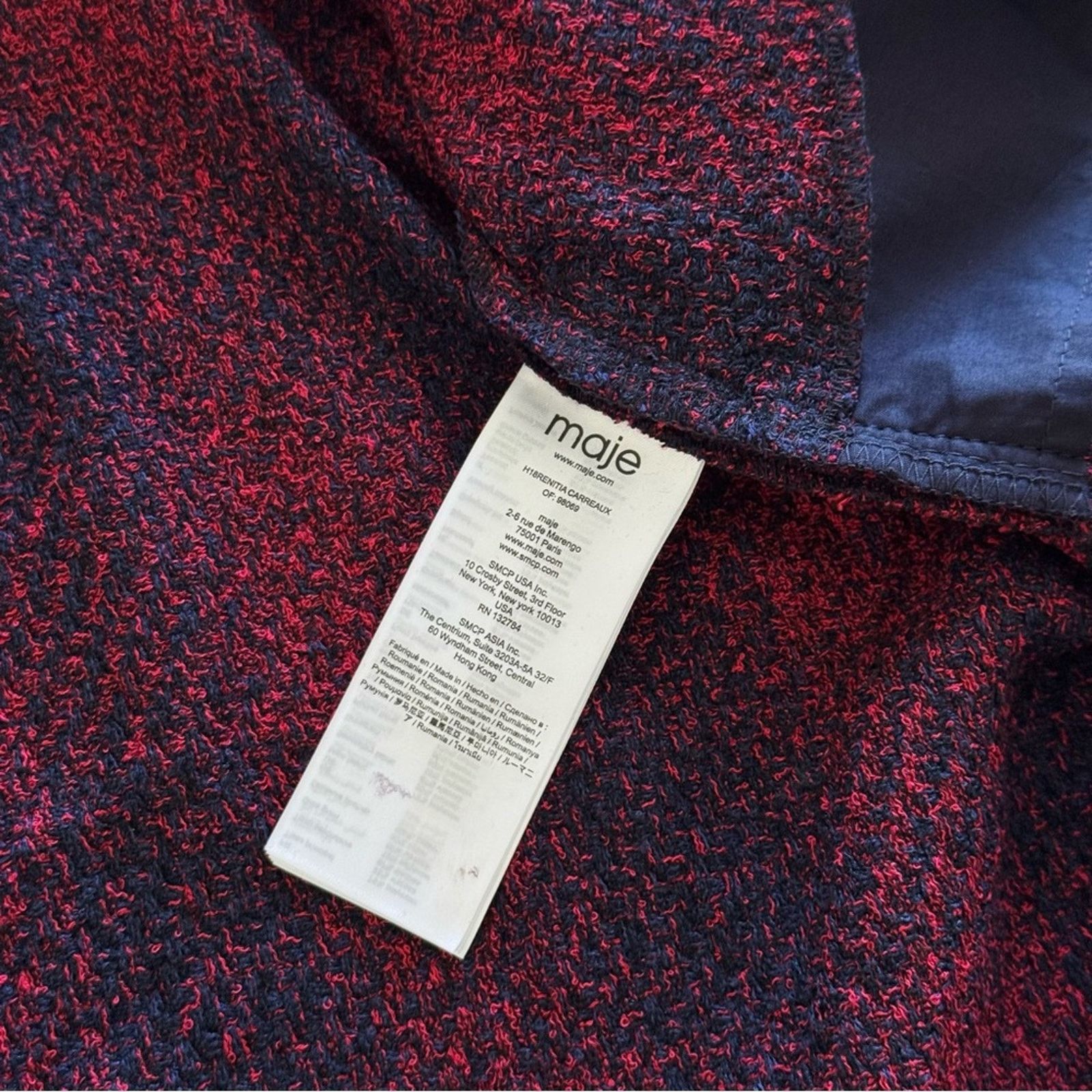 Maje NWT! Maje Red and Black Long Sleeve Dress, Size 2 Size XS / US 0-2 / IT 36-38 - 14 Thumbnail