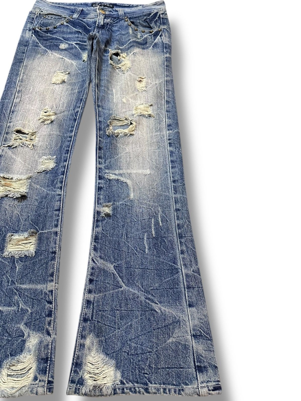 Gene Par Yukio Mishiba Vintage Gennaro Flare Faded Grunge Ripped Distressed Denim Size US 30 / EU 46 - 4 Thumbnail
