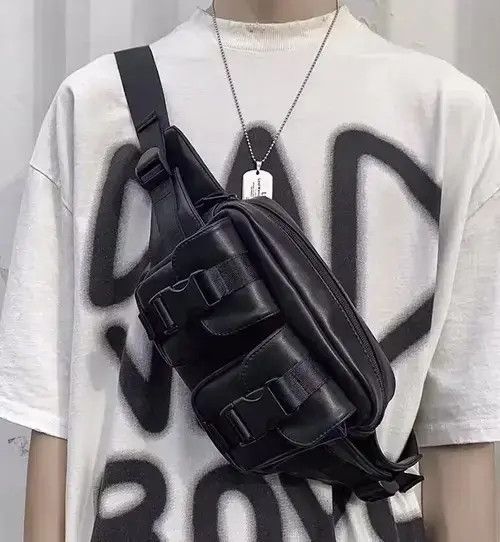 Y2K Utility Side Bag Fanny Pack Sling Bag in Black, Men's