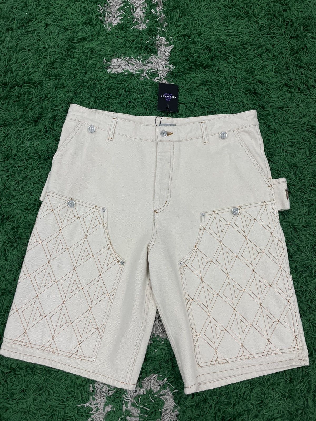 image of Denim Tears x Dior Tears Carpenter Bermuda Shorts in Cream, Men's (Size 36)