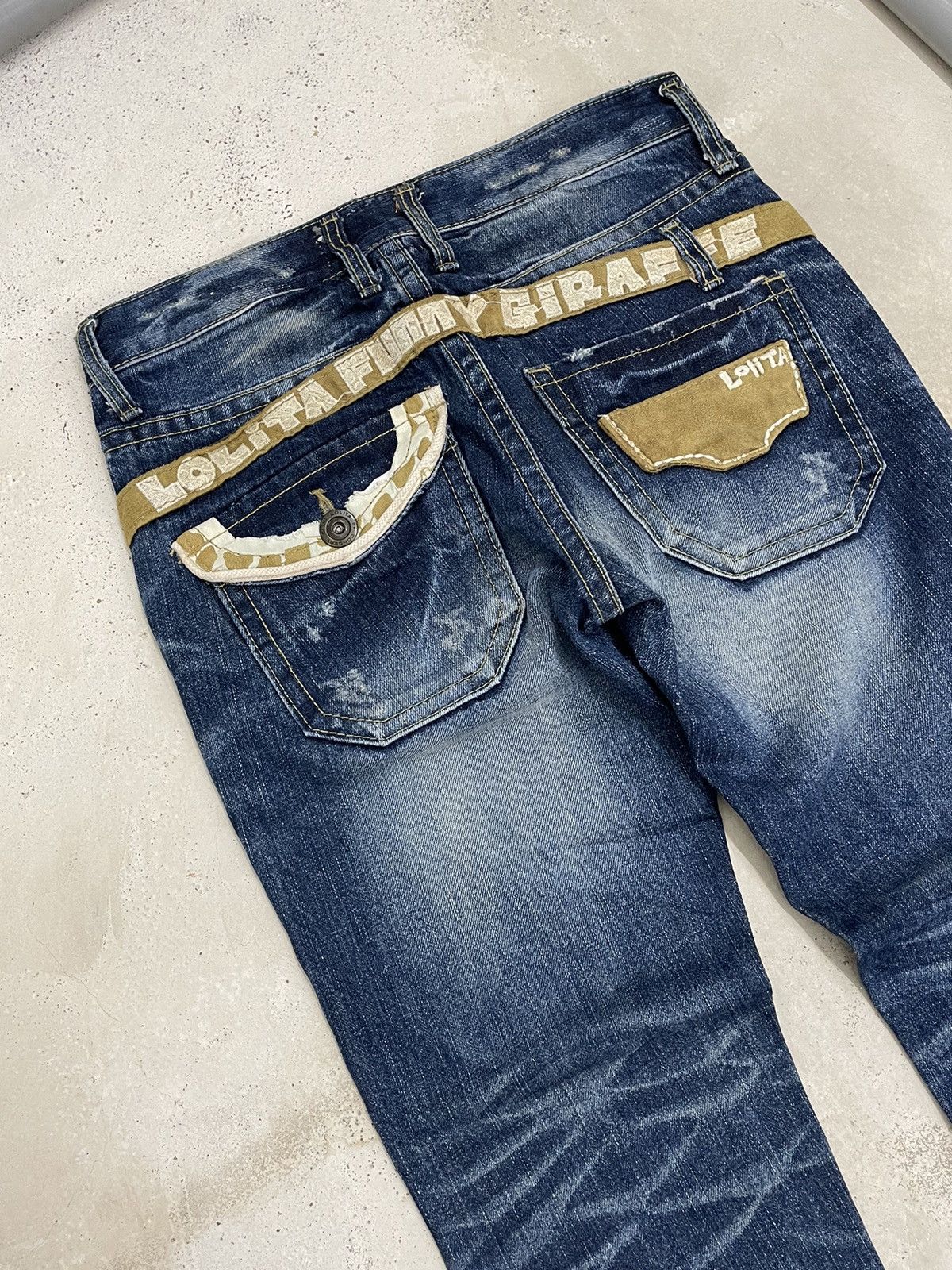 Designer Lolita Club Giraffe Distressed Whisker Style Japanese Denim Size US 29 - 10 Thumbnail