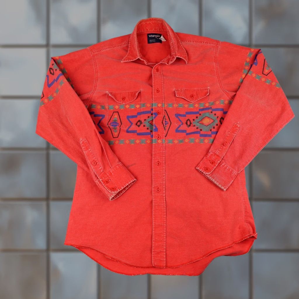 Wrangler VINTAGE Wrangler Shirt Mens XL Red Aztec Brushpopper Cowboy Western 90s Size US XL / EU 56 / 4 - 1 Thumbnail