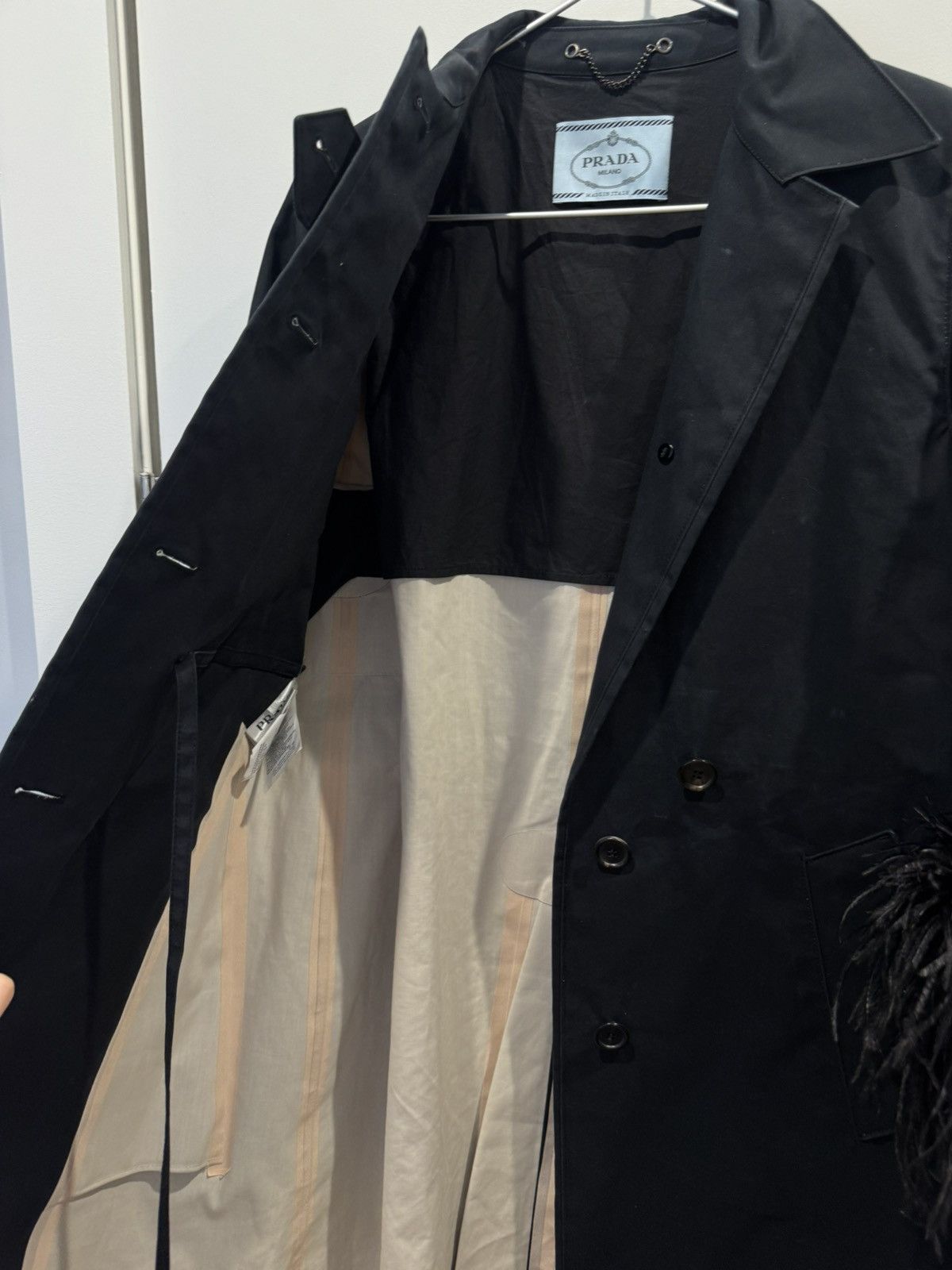 Prada Prada 2017 Feather-Accented Trench Coat Black Size S / US 4 / IT 40 - 9 Thumbnail