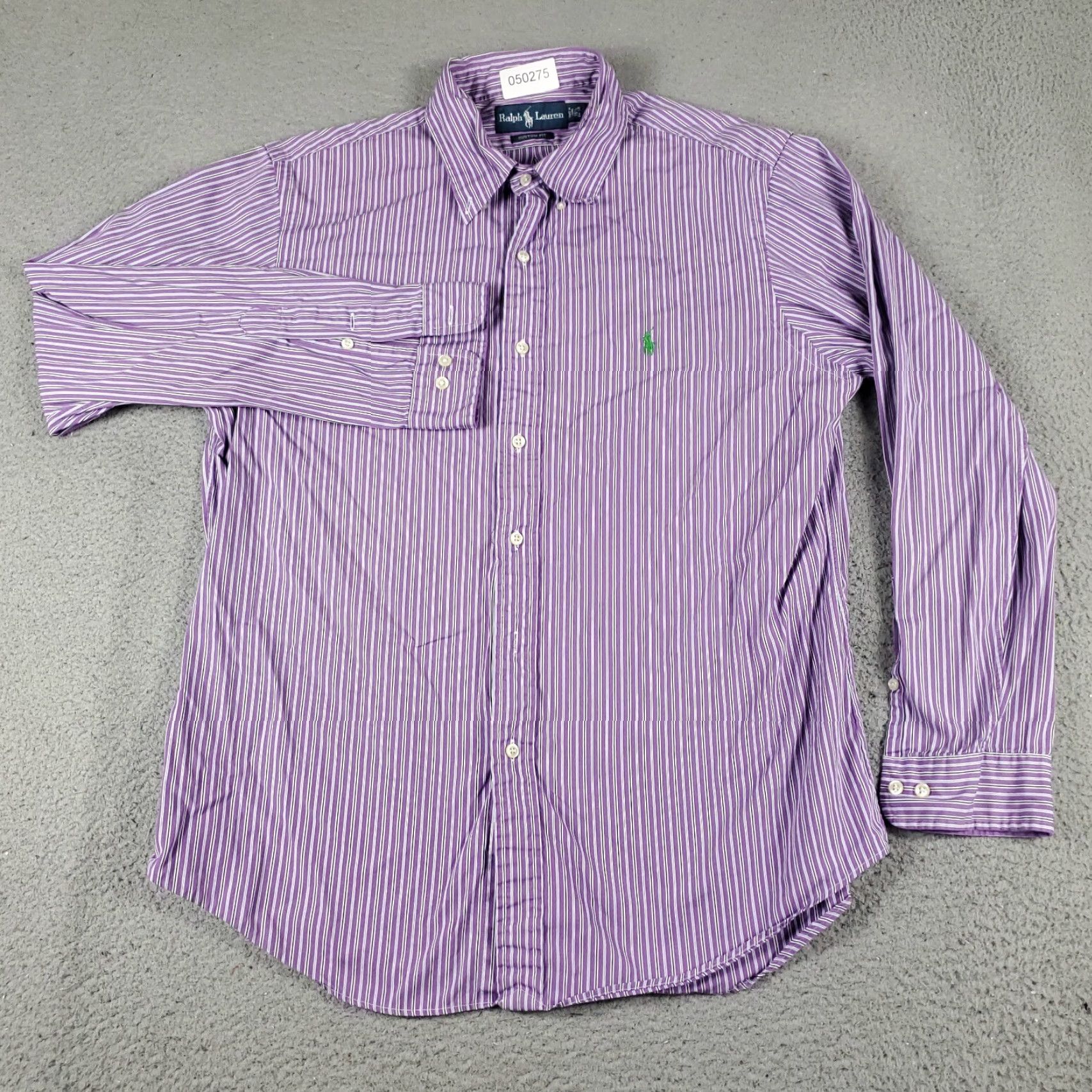 Ralph Lauren VINTAGE Ralph Lauren Dress Shirt Mens Size 16.5 Long Sleeve Purple Striped Cotton Business Casual Formal Size 42R - 3 Thumbnail