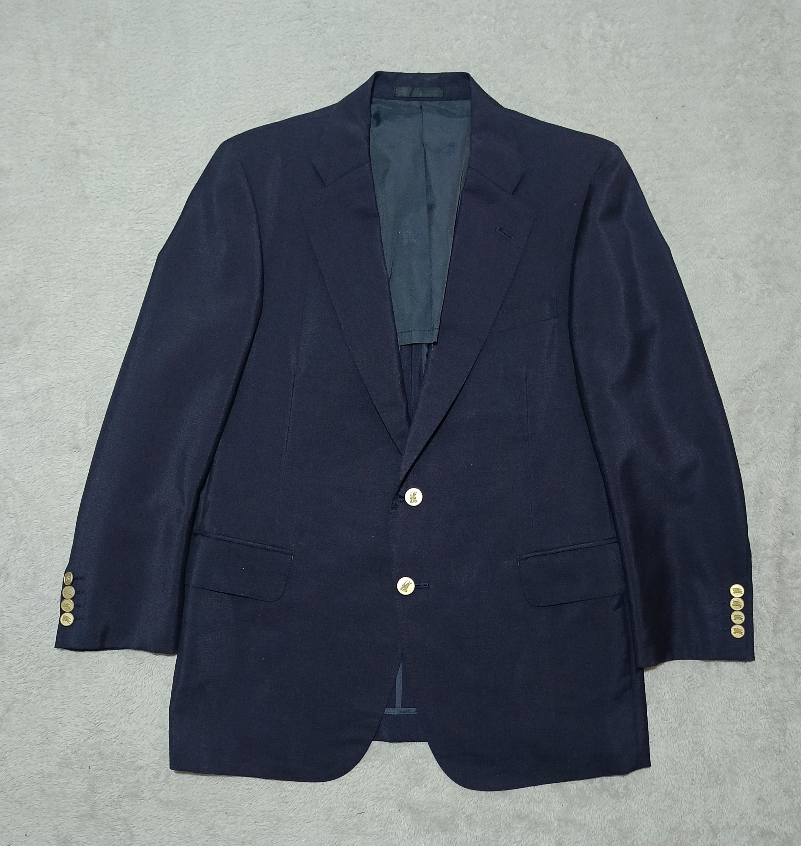 Burberry Prorsum Vintage Burberrys Wool-Mohair Navy Blazer Gold Knight Button Size 40S - 1 Thumbnail