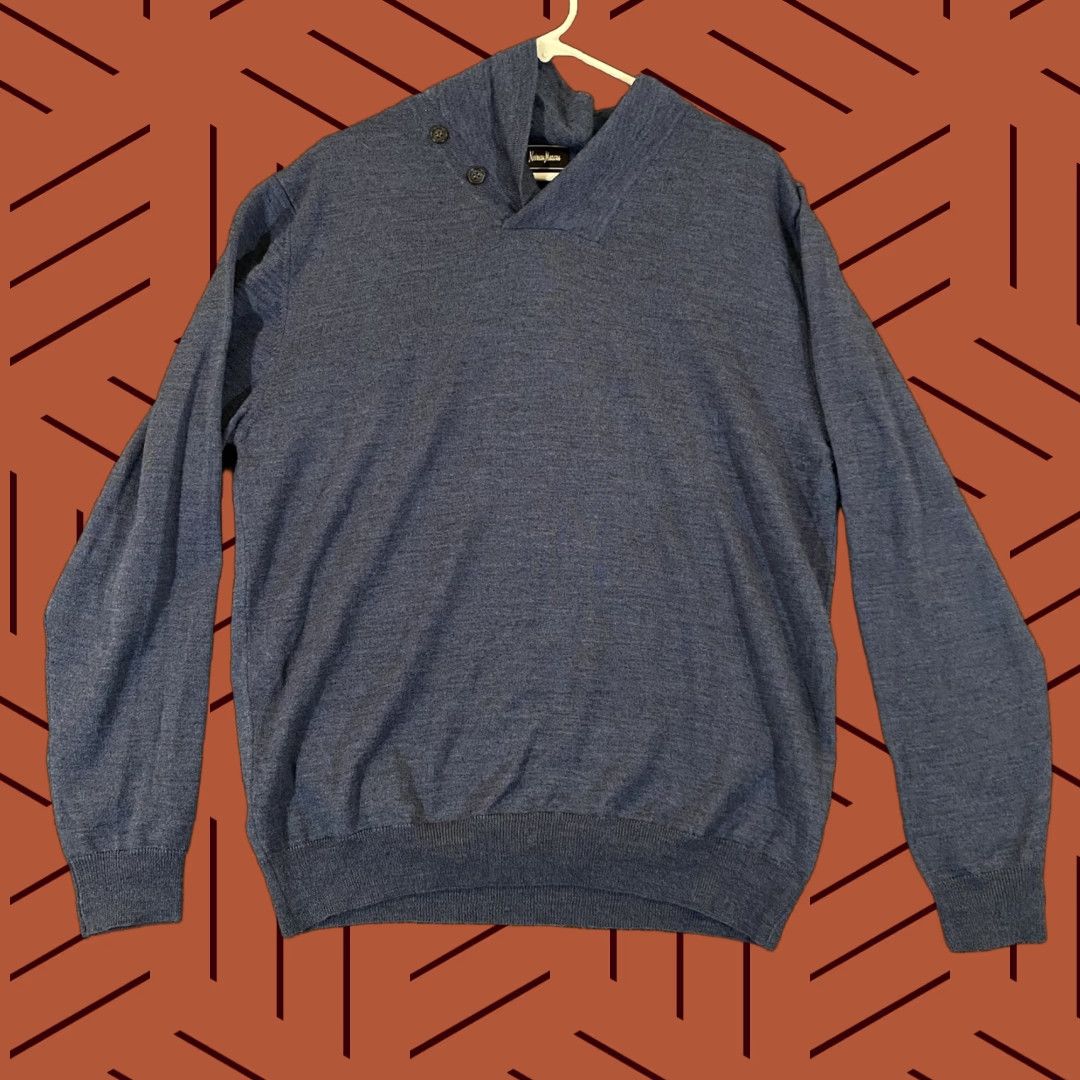 Neiman Marcus NEIMAN MARCUS Sweater Mens Large Blue Merino Wool Acrylic Blend Shawl Collar Size US L / EU 52-54 / 3 - 1 Thumbnail