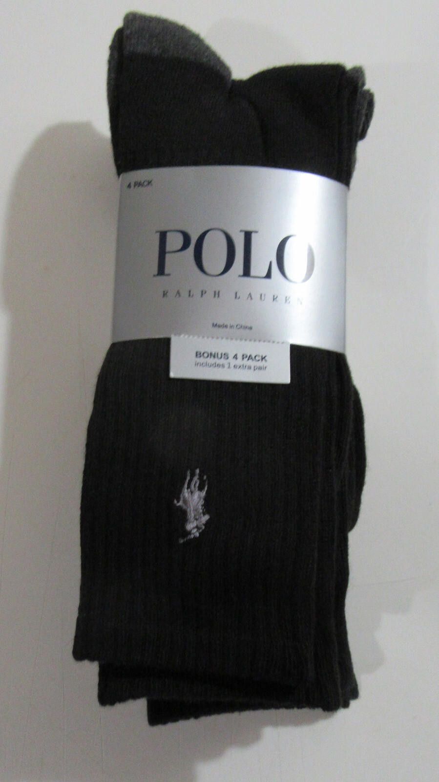 Polo Ralph Lauren Polo Ralph Lauren Mens Contrast Heel Crew Socks Grey Black Size ONE SIZE - 4 Thumbnail